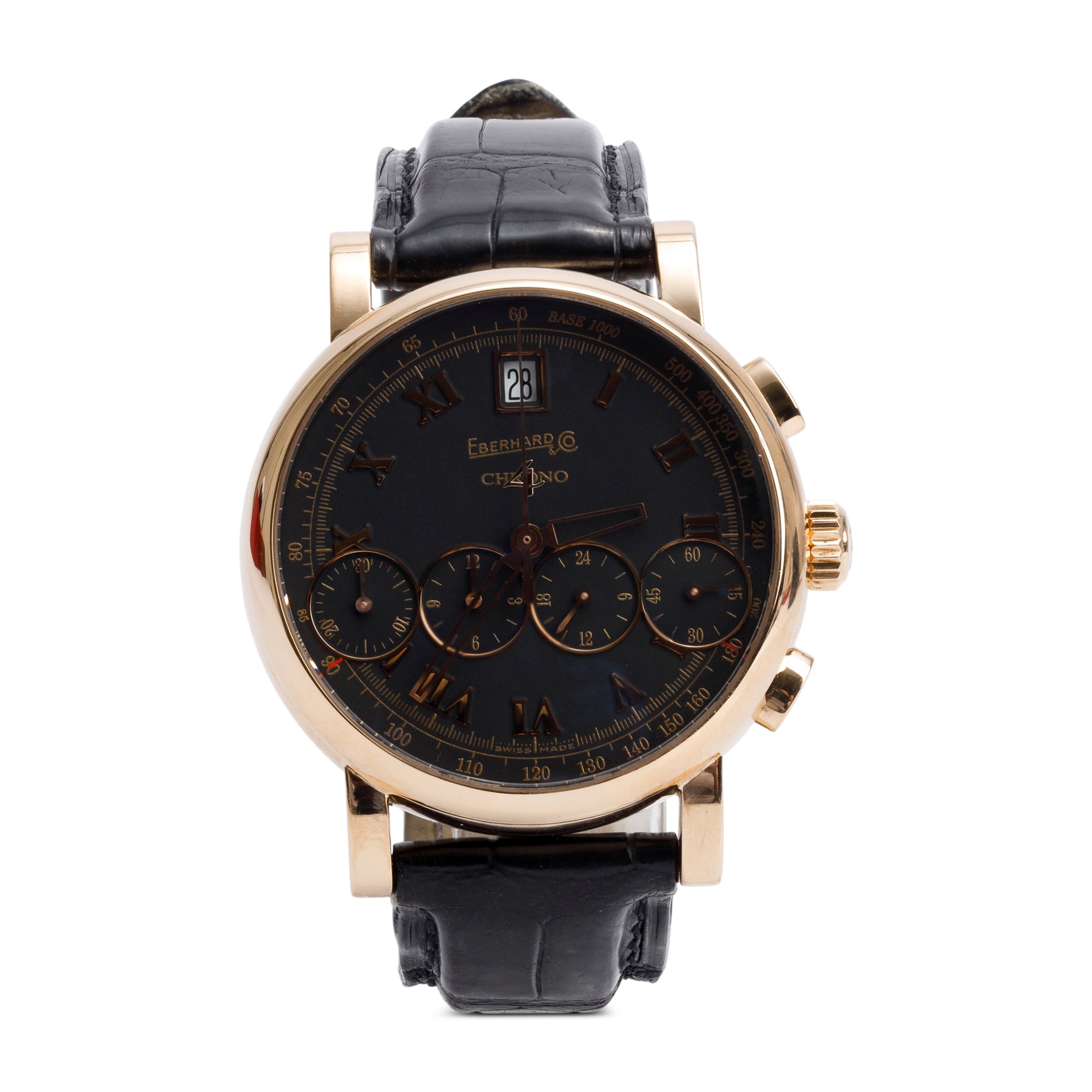 Eberhard & Co. 18k Yellow Gold Chrono 4 40 MM Automatic Watch Black Dial w/ Box & Papers