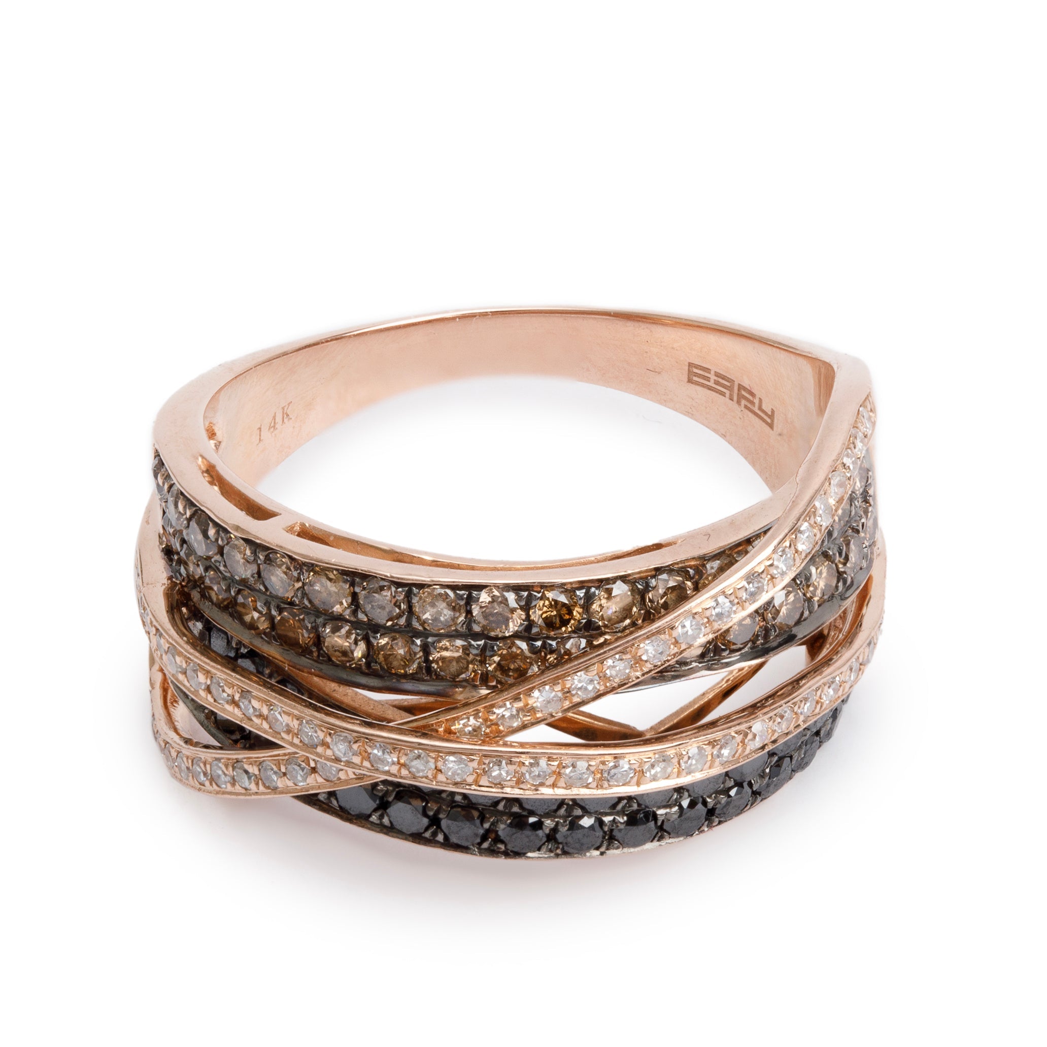 Effy 14k Rose Gold Black & White Diamond Crossover Ring, Size 11 w/ Receipt