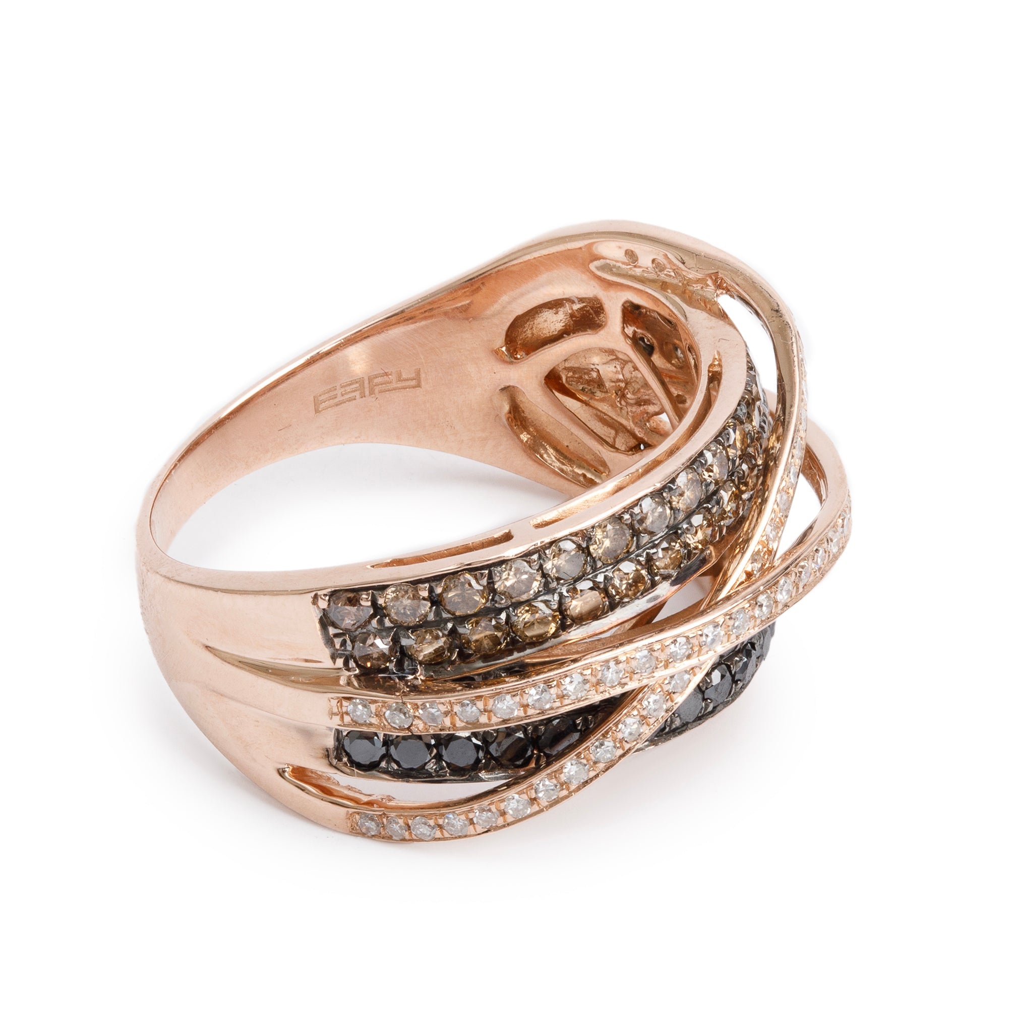 Effy 14k Rose Gold Black & White Diamond Crossover Ring, Size 11 w/ Receipt