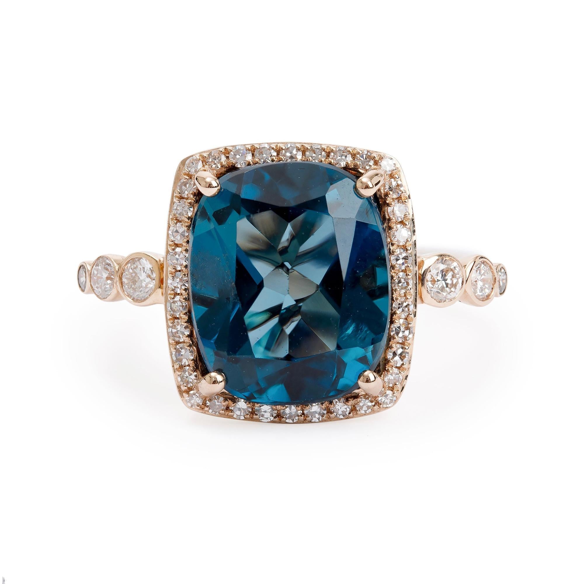 Effy 14k Rose Gold Blue Topaz & Diamond Cocktail Ring, Size 7