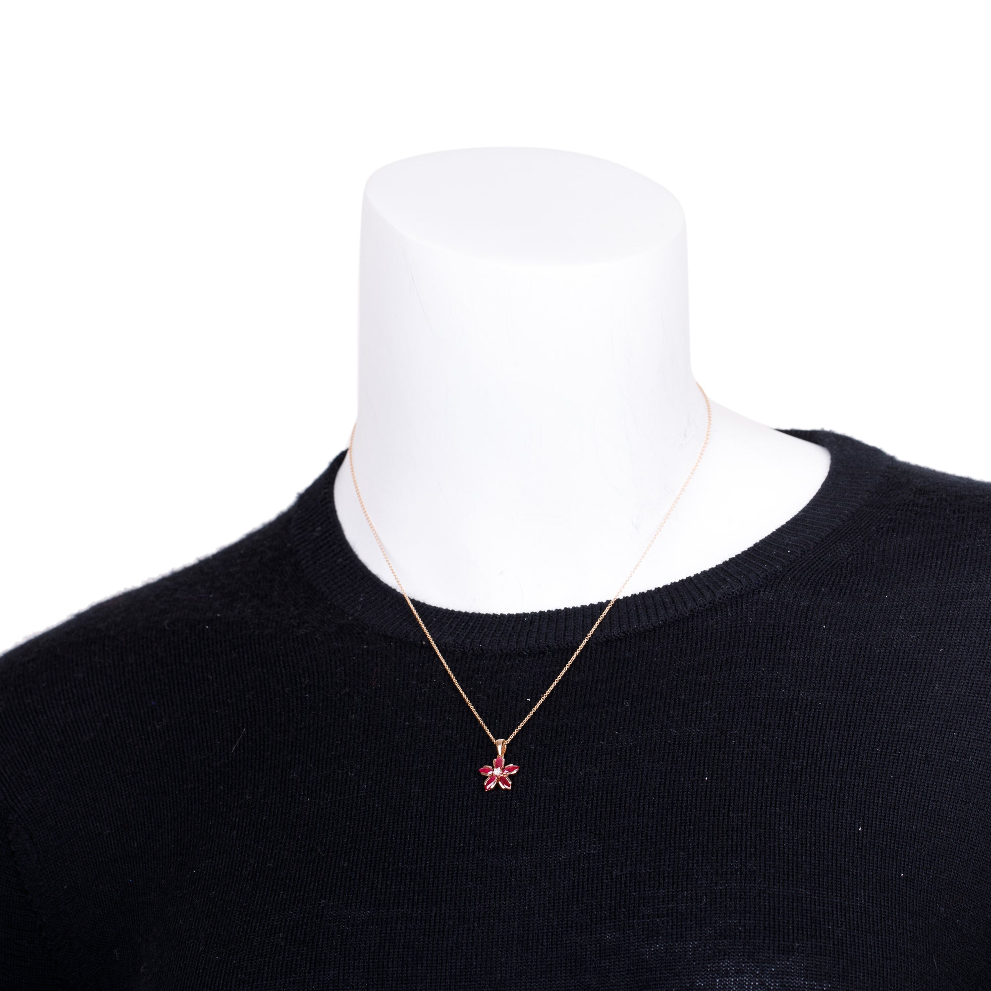 Effy 14k Rose Gold Ruby & Diamond Floral Pendant Necklace