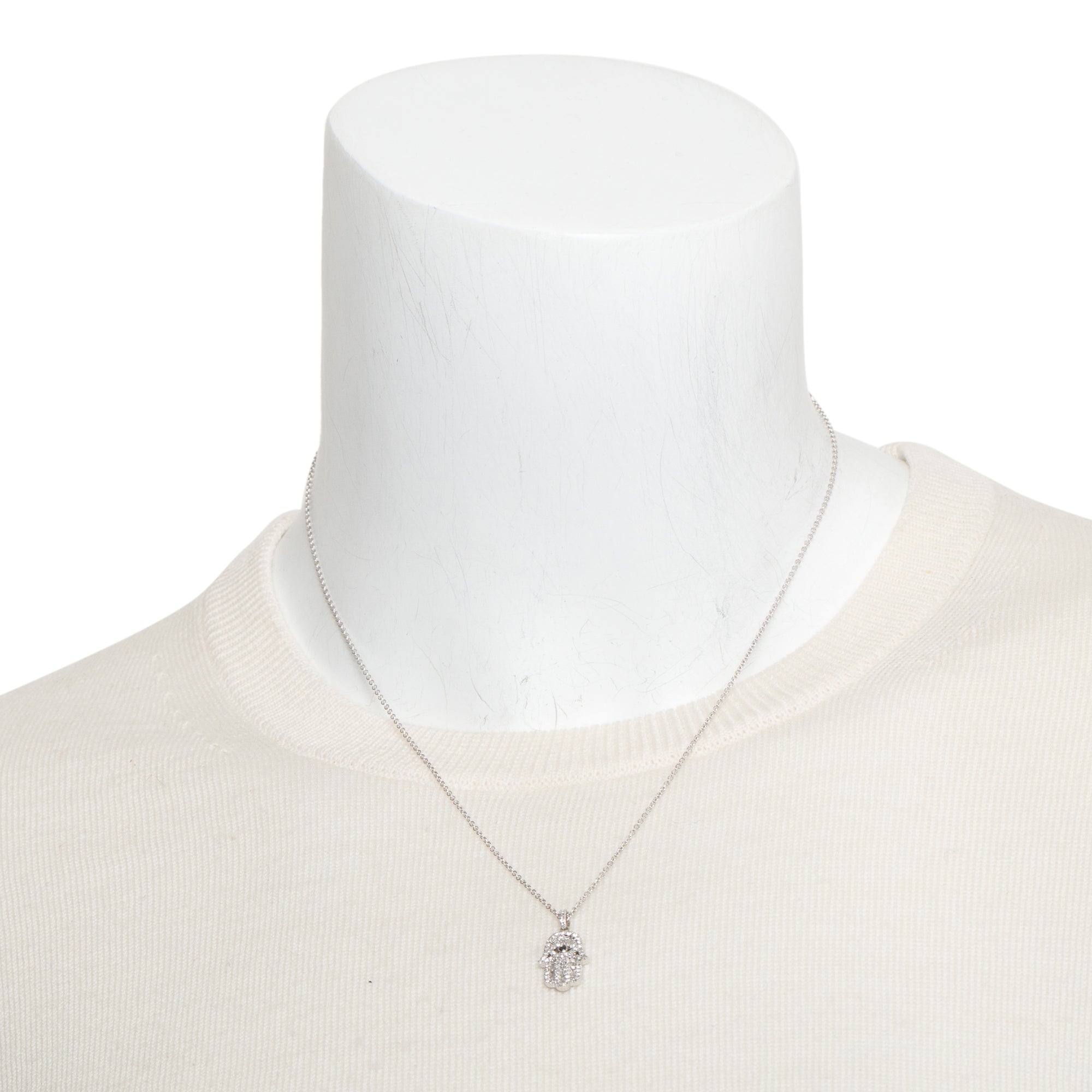 Effy 14k White Gold Black & White Diamond Hamsa Pendant Necklace
