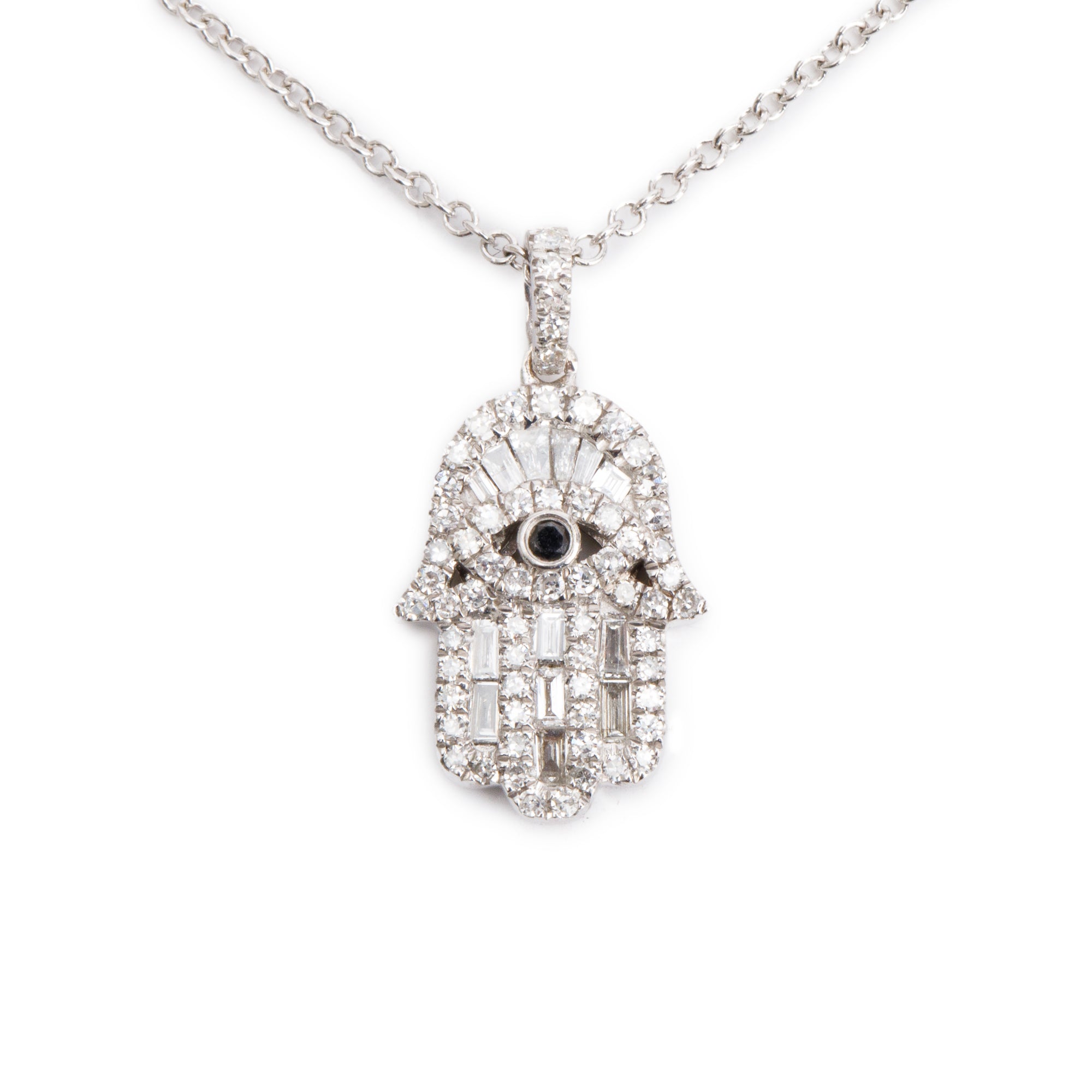 Effy 14k White Gold Black & White Diamond Hamsa Pendant Necklace