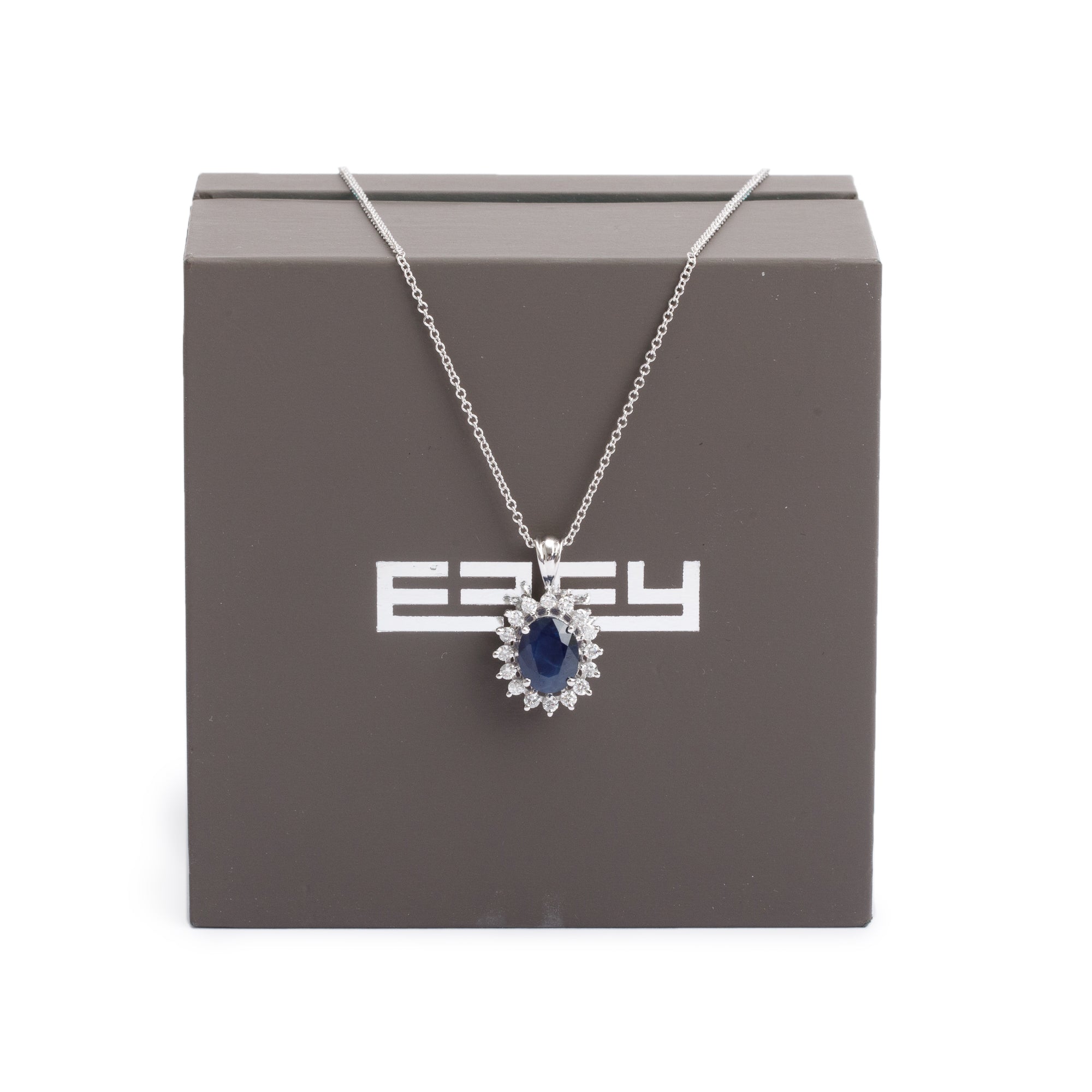 Effy 14k White Gold Blue Sapphire & Diamond Royal Pendant Necklace w/ Box