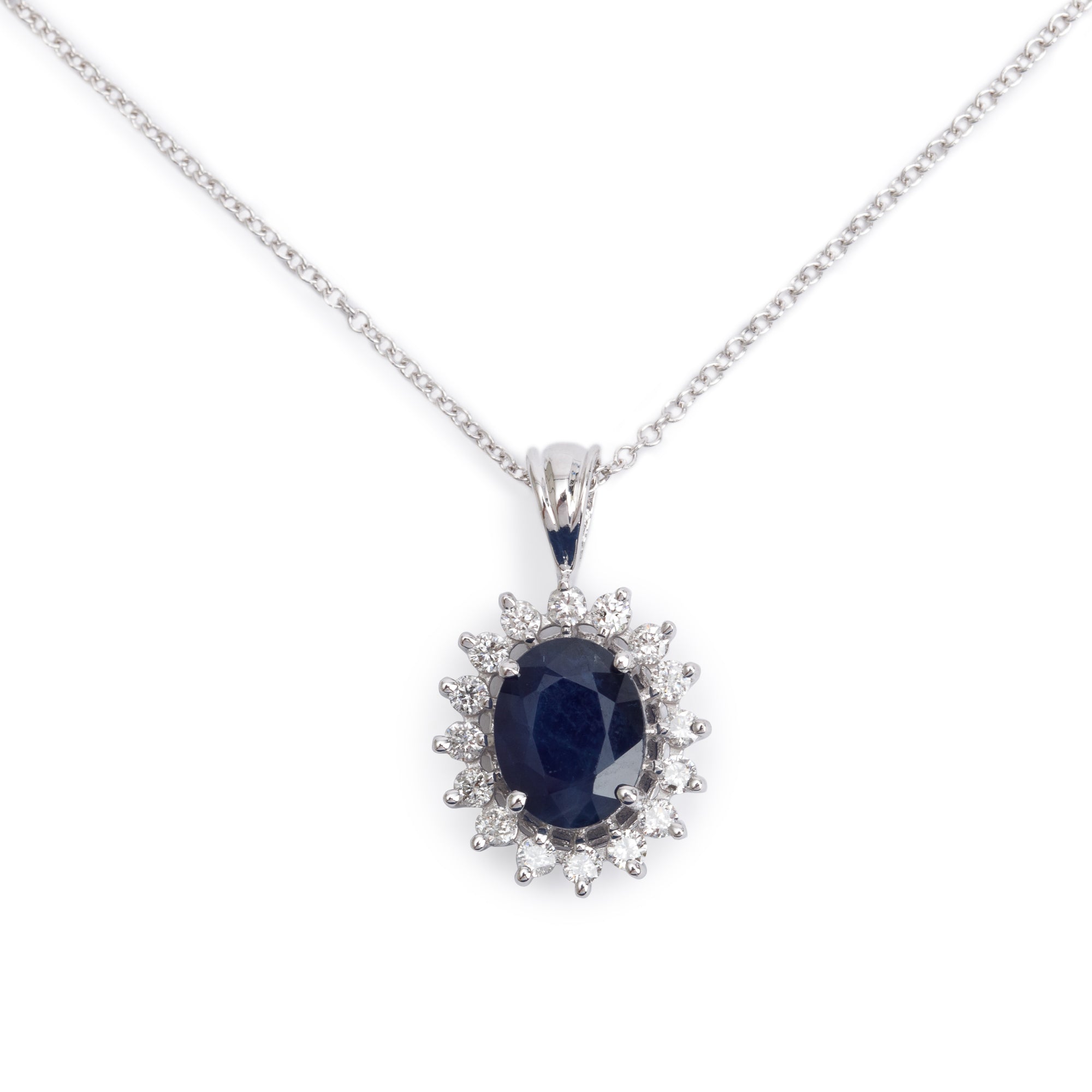 Effy 14k White Gold Blue Sapphire & Diamond Royal Pendant Necklace w/ Box