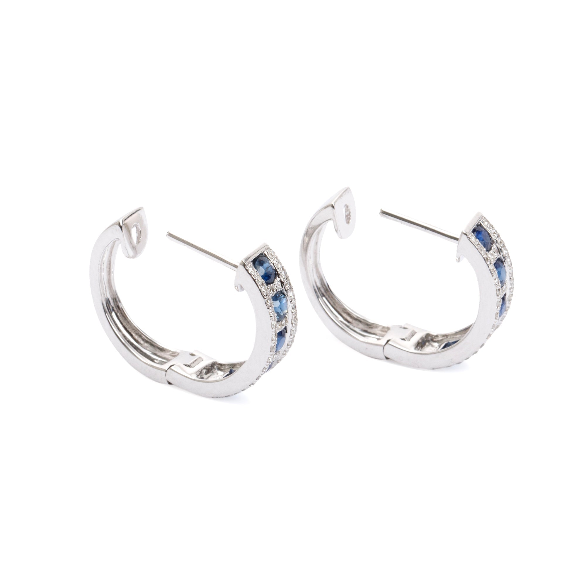 Effy 14k White Gold Blue Sapphire and Diamond Hoop Earrings