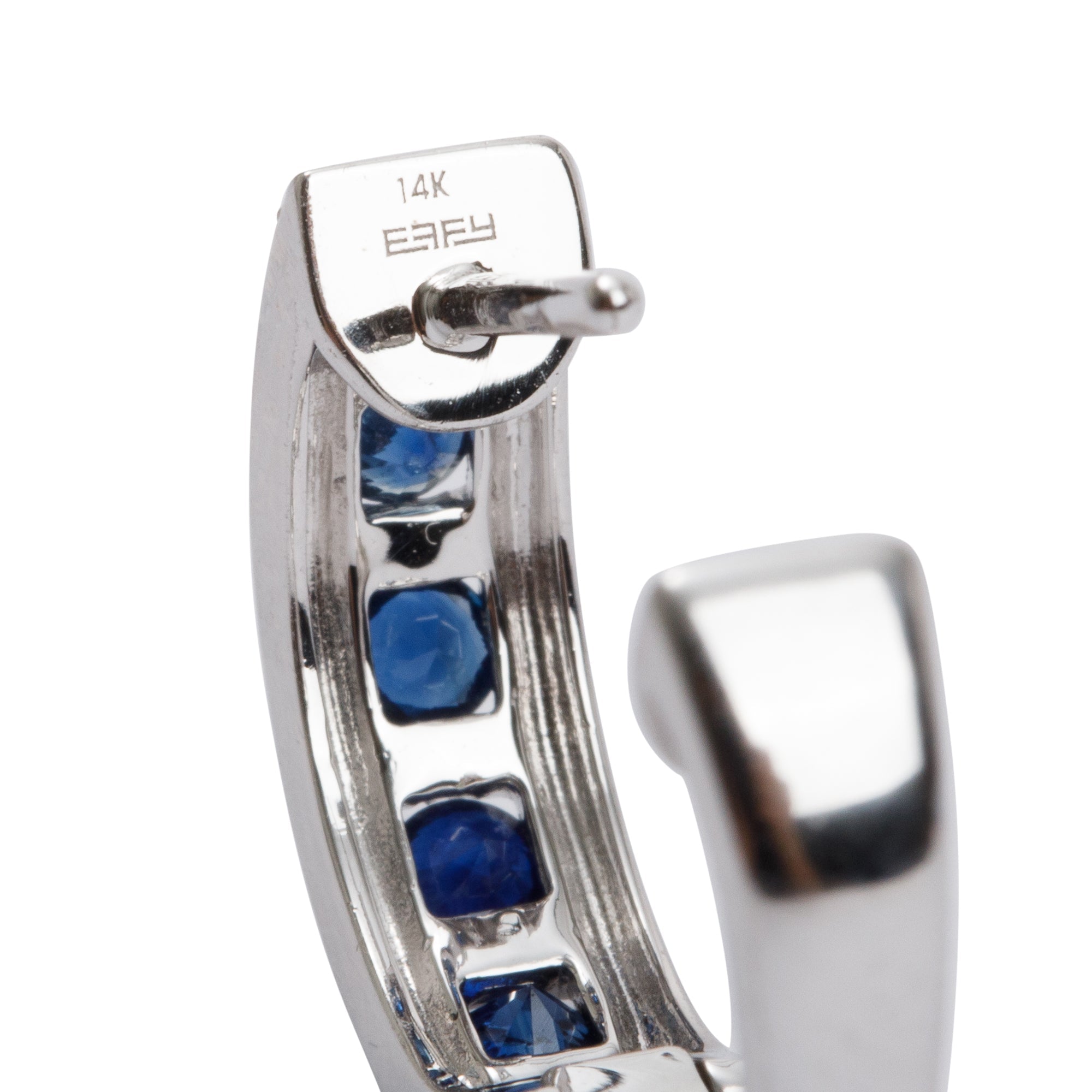Effy 14k White Gold Blue Sapphire and Diamond Hoop Earrings
