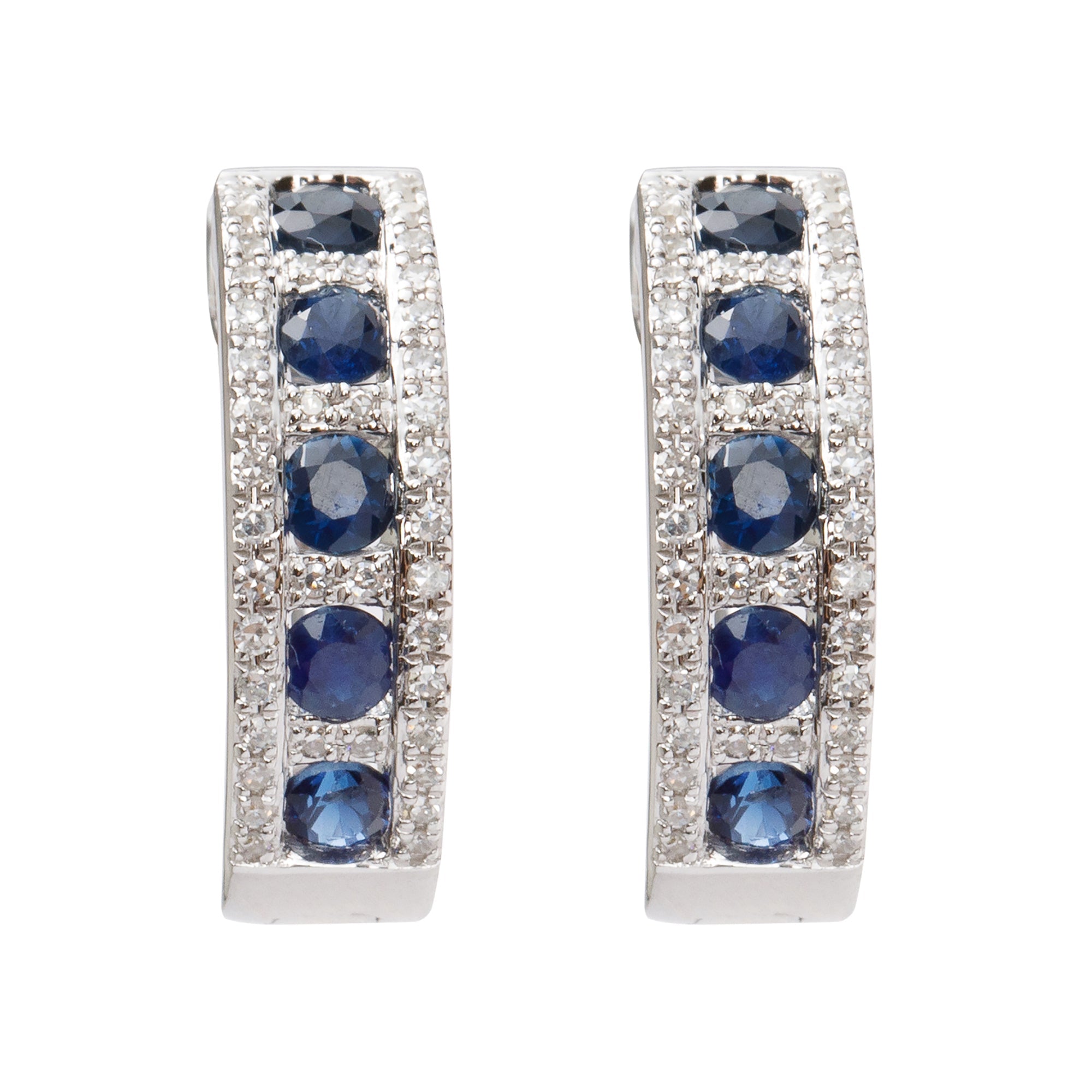 Effy 14k White Gold Blue Sapphire and Diamond Hoop Earrings