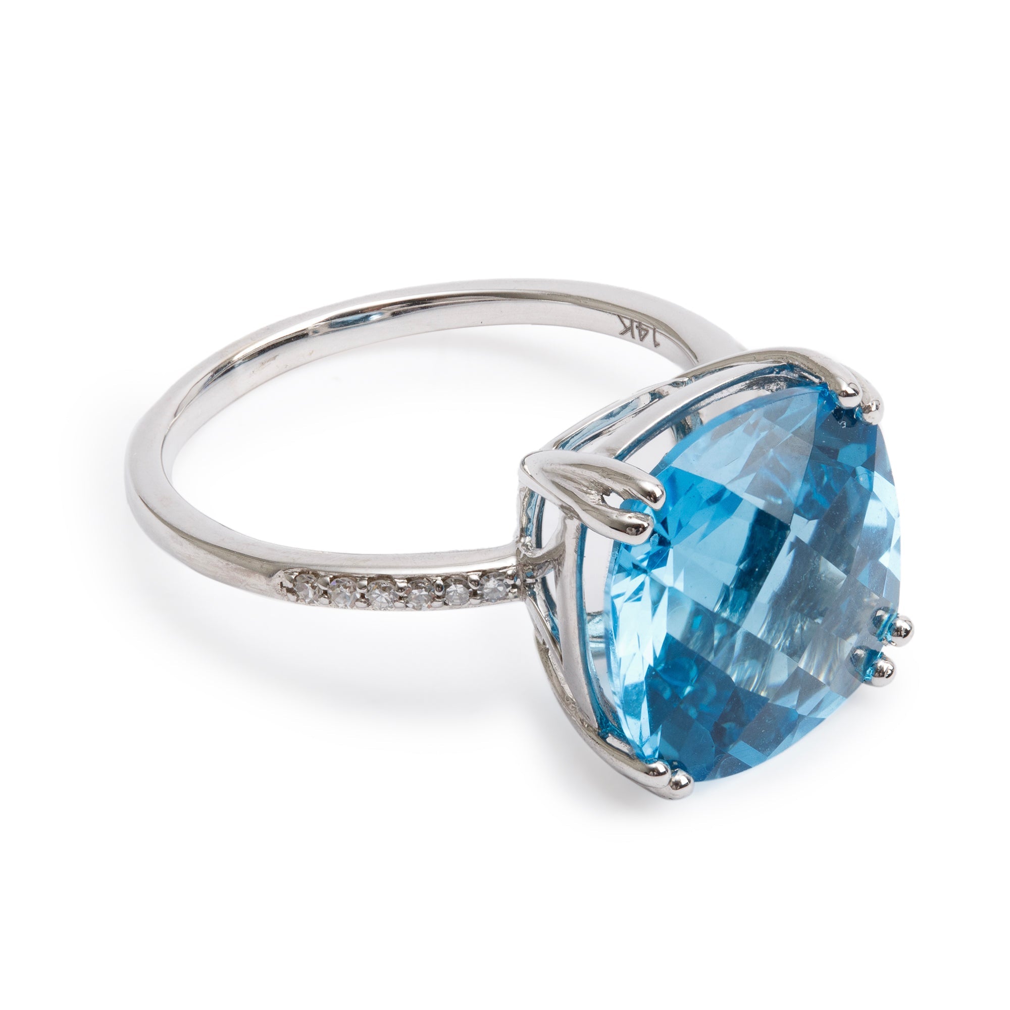 Effy 14k White Gold Blue Topaz & Diamond Ring, Size 7