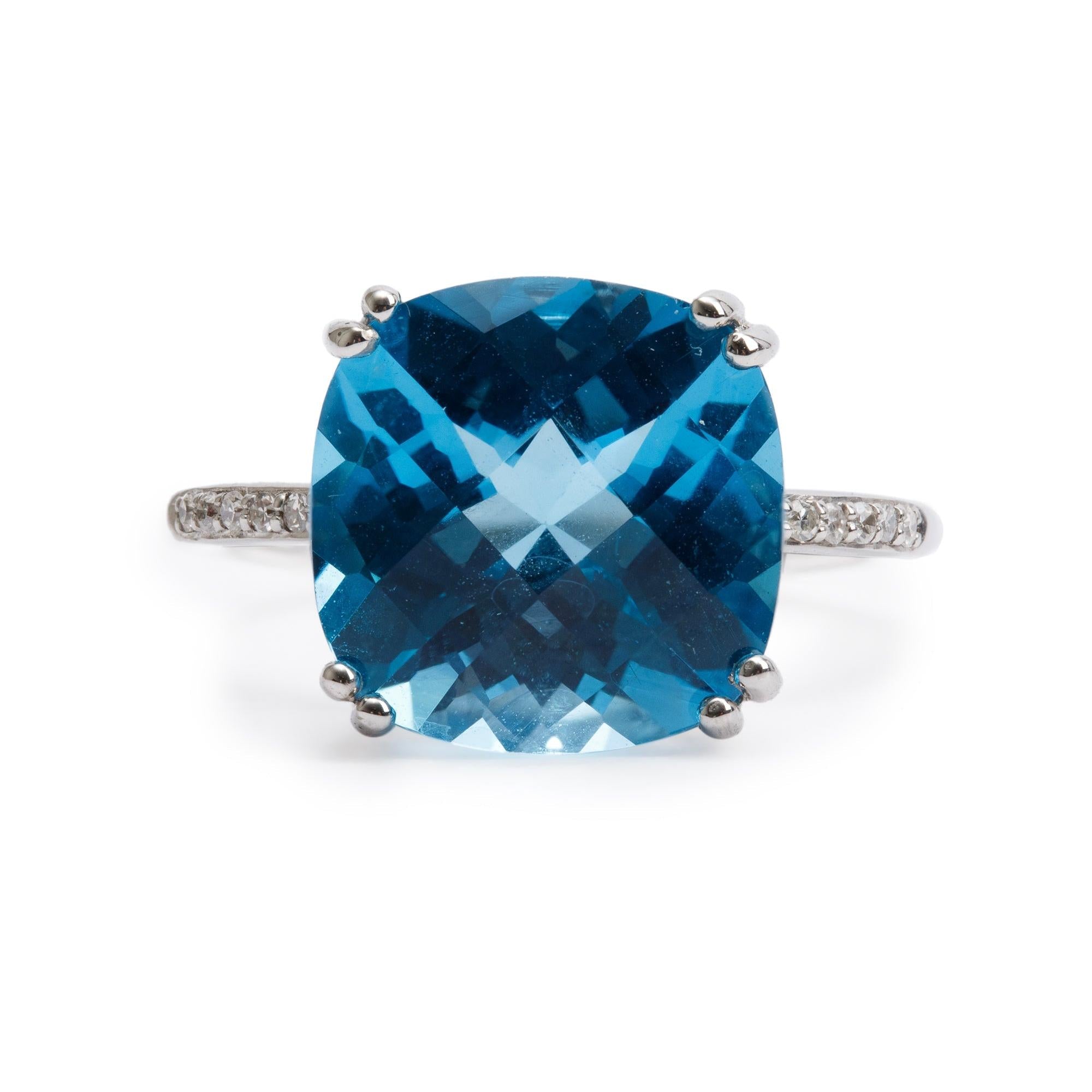 Effy 14k White Gold Blue Topaz & Diamond Ring, Size 7
