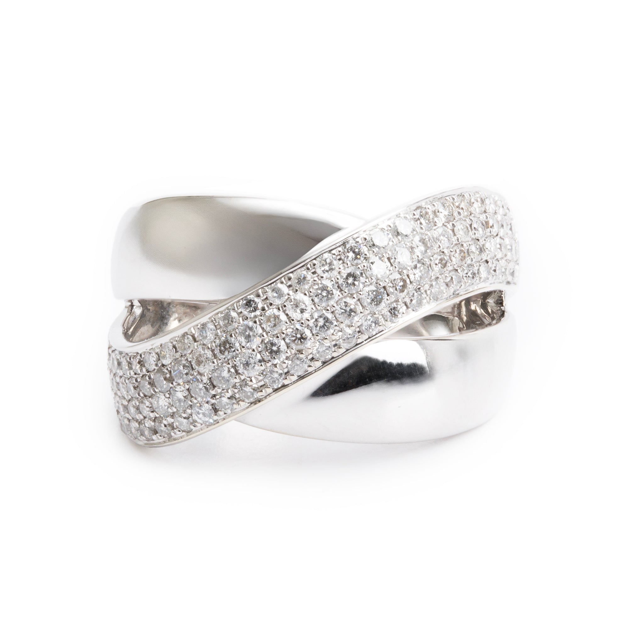 Effy 14k White Gold Diamond Crossover Band Ring, Size 6.5