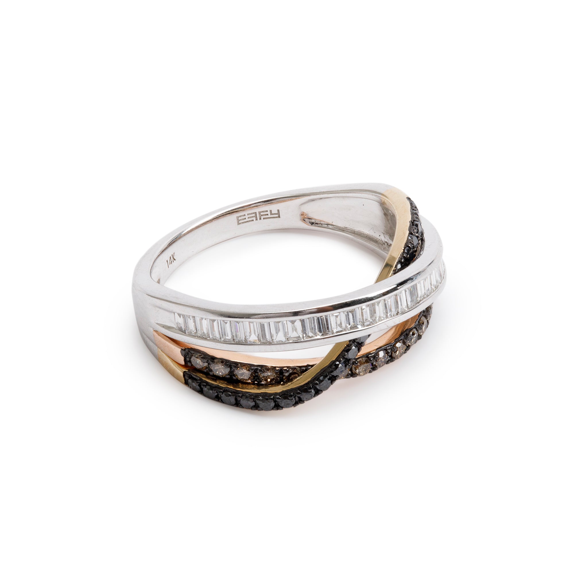Effy 14k White Gold Multicolor Diamond Crossover Ring, Size 7