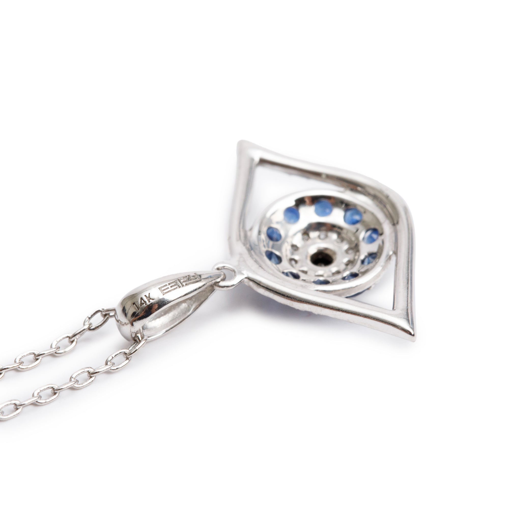 Effy 14k White Gold Sapphire & Diamond Evil Eye Pendant Necklace w/ Box