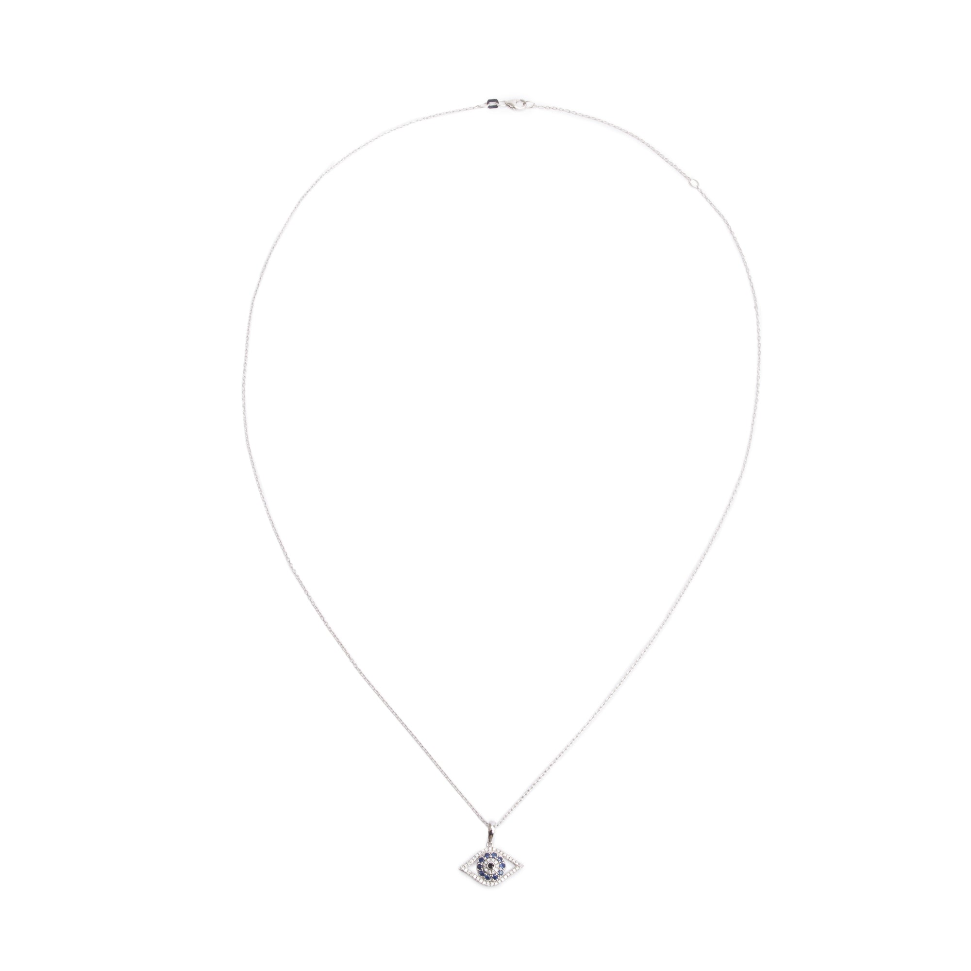 Effy 14k White Gold Sapphire & Diamond Evil Eye Pendant Necklace w/ Box