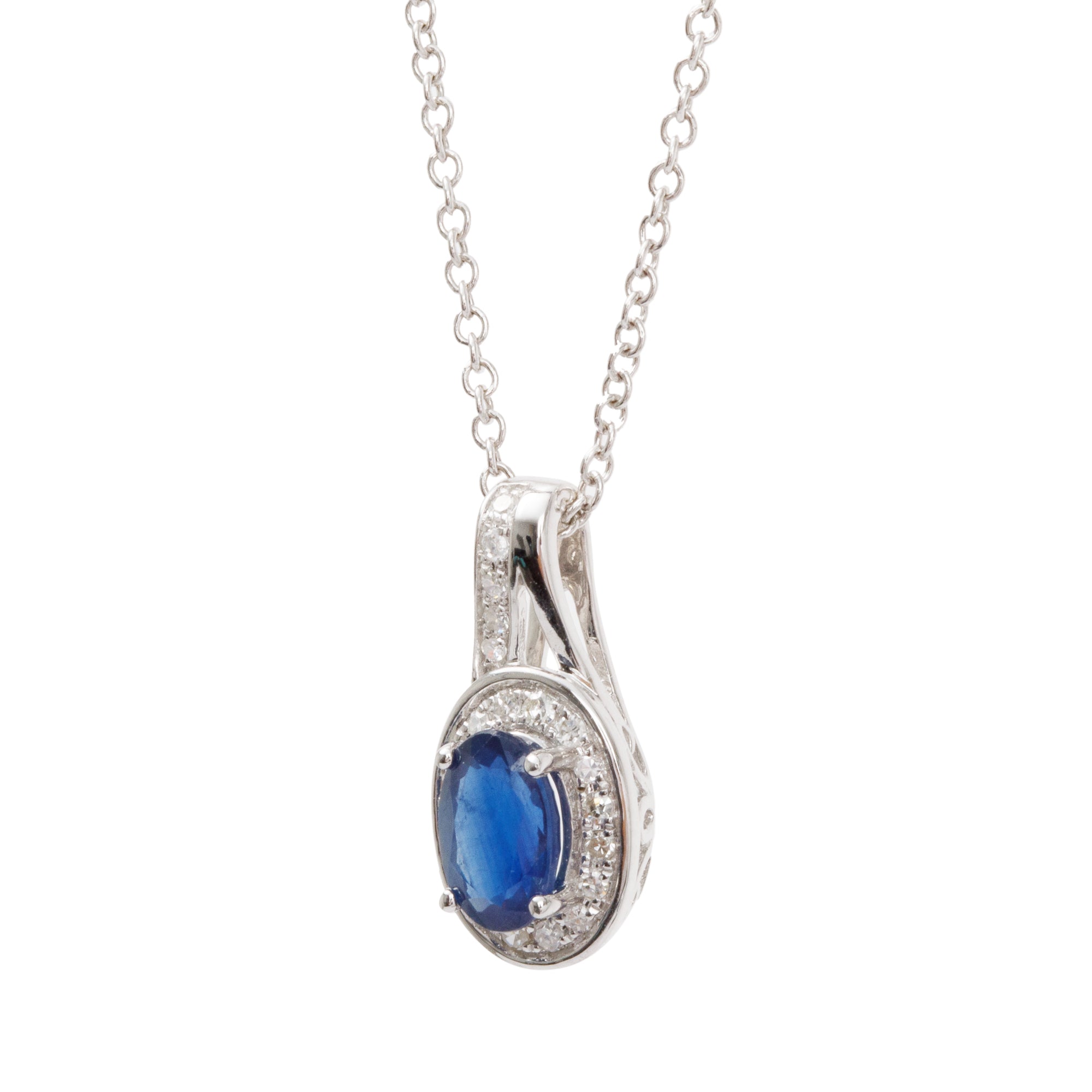 Effy 14k White Gold Sapphire & Diamond Pendant Necklace