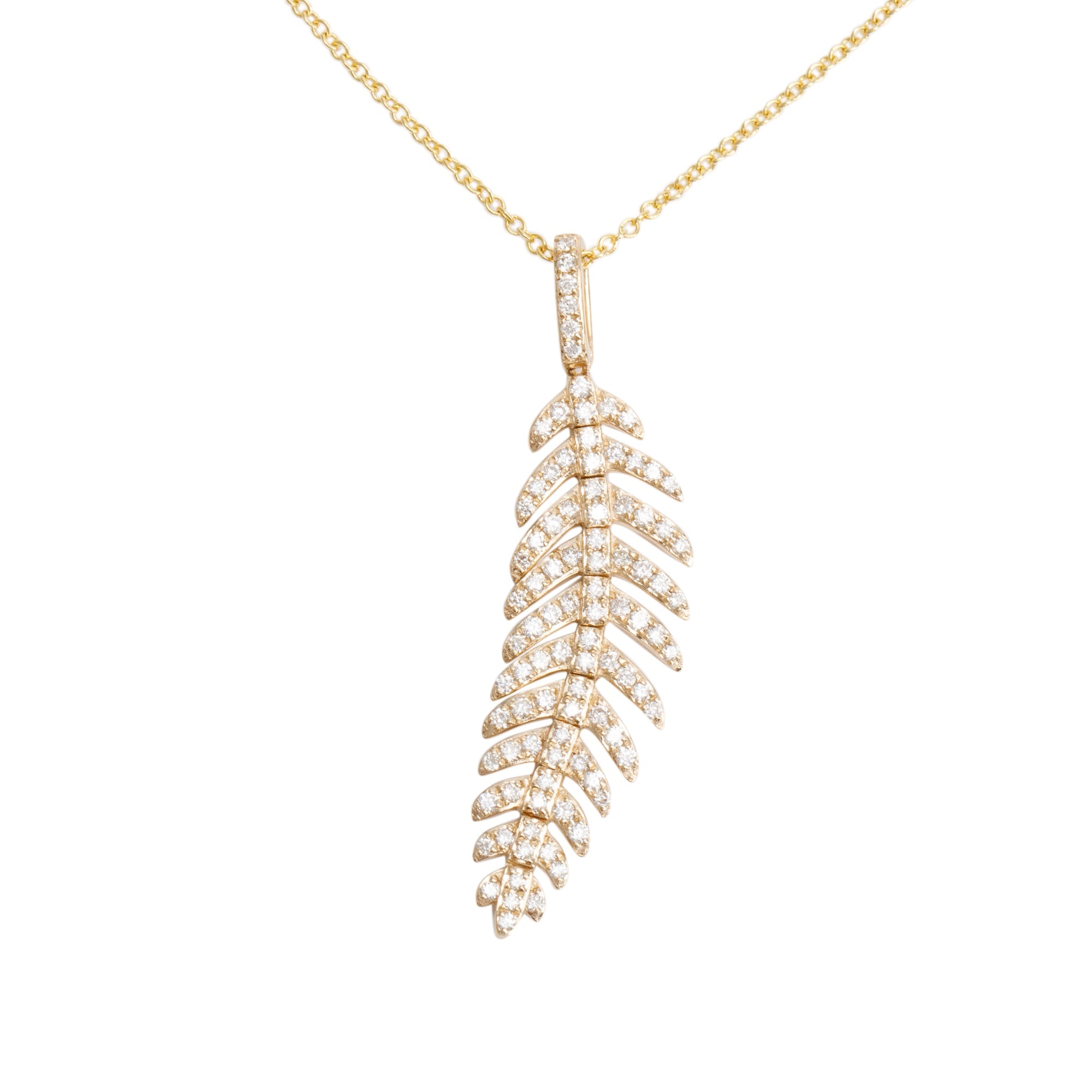 Effy 14k Yellow Gold Diamond Fern Pendant Necklace