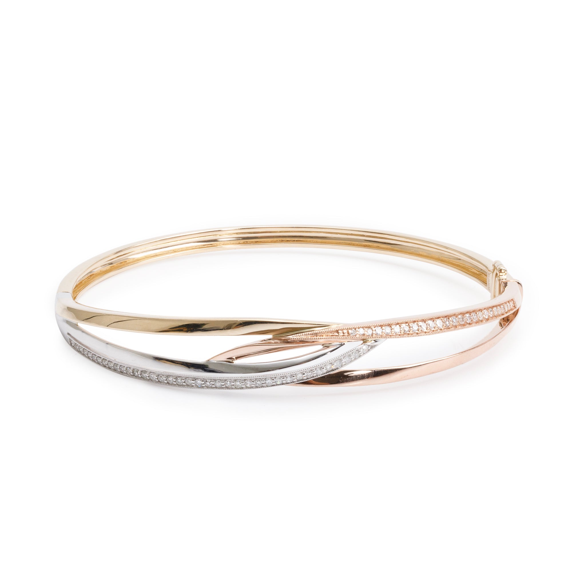 Effy 14k Yellow, White & Rose Gold Diamond Bangle Bracelet