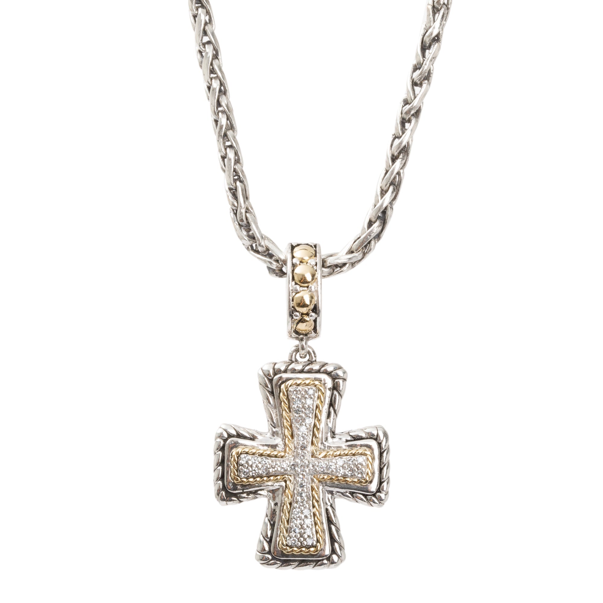 Effy Sterling Silver & 18k Yellow Gold Diamond Cross Pendant Necklace