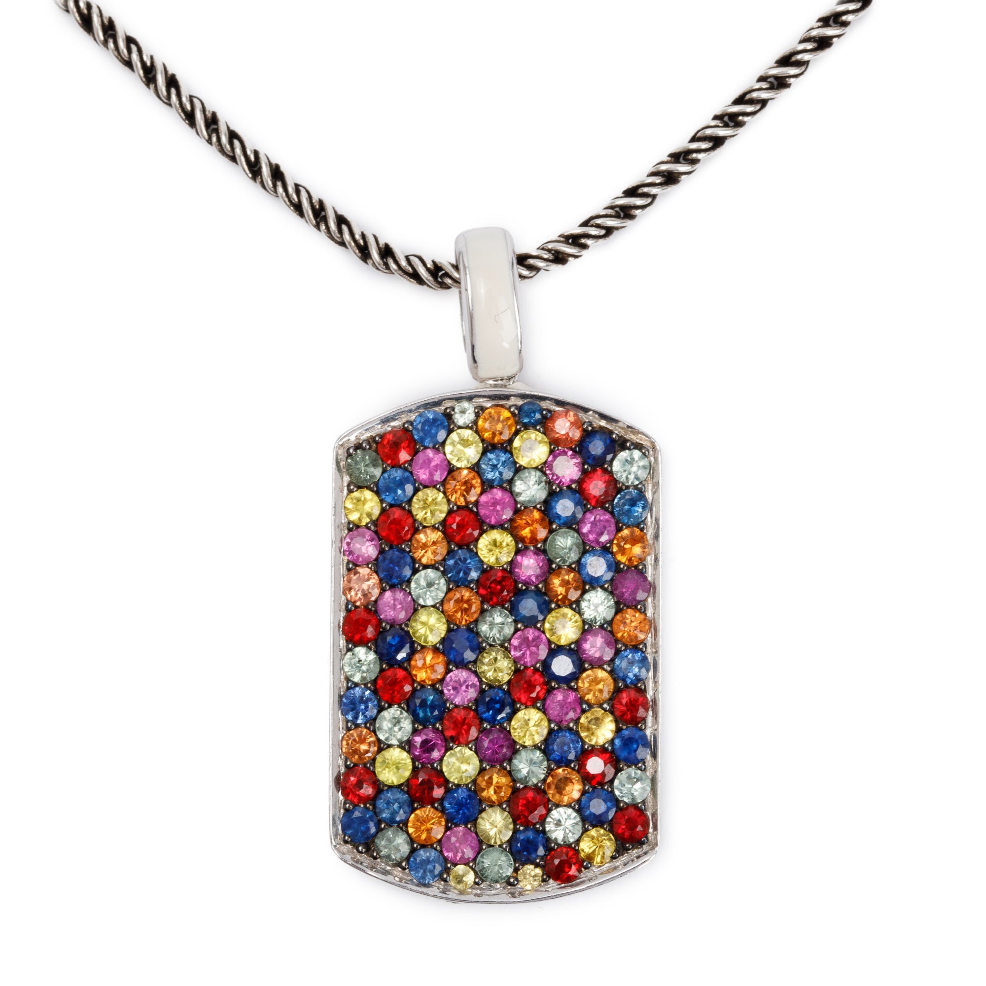 Effy Sterling Silver Splash Multi Sapphire Dog Tag Pendant Necklace