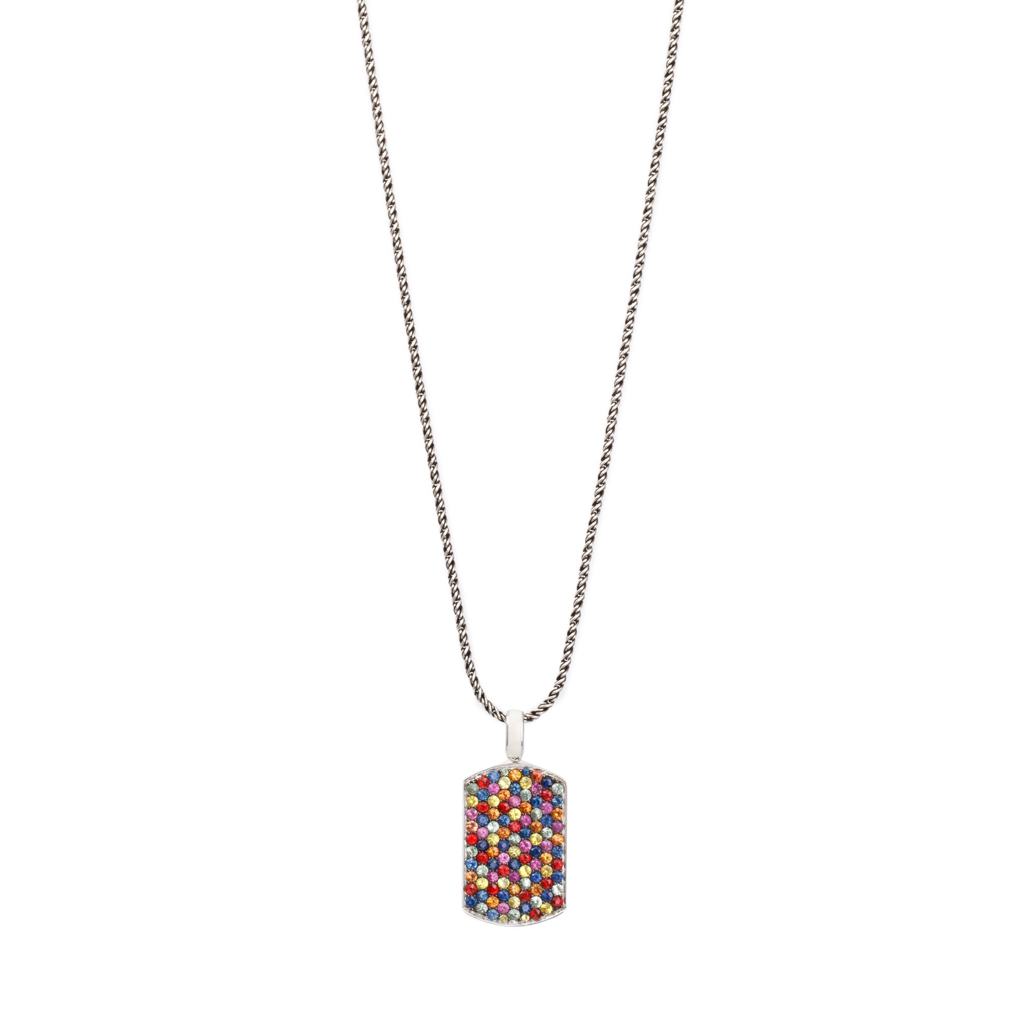 Effy Sterling Silver Splash Multi Sapphire Dog Tag Pendant Necklace