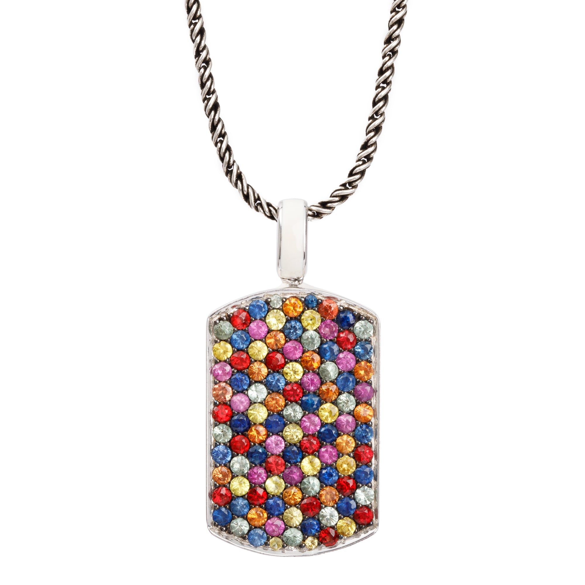 Effy Sterling Silver Splash Multi Sapphire Dog Tag Pendant Necklace