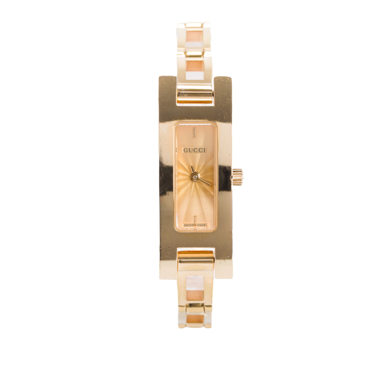 Gucci Gold Plated Stainless Steel White Leather 3900 Series Watch Gold Dial