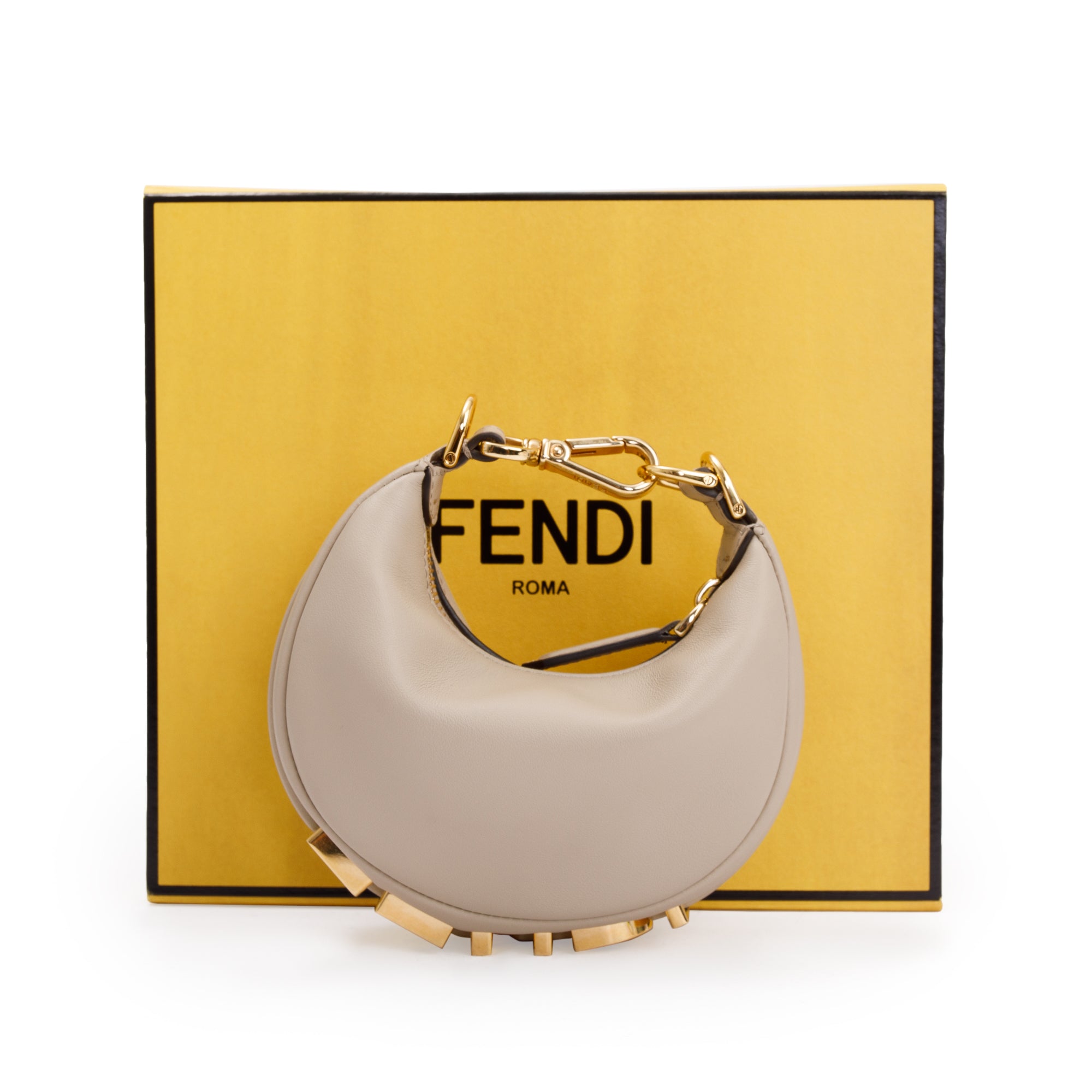Fendi 2022 Beige Calfskin Leather Nano Fendigraphy Bag w/ Box