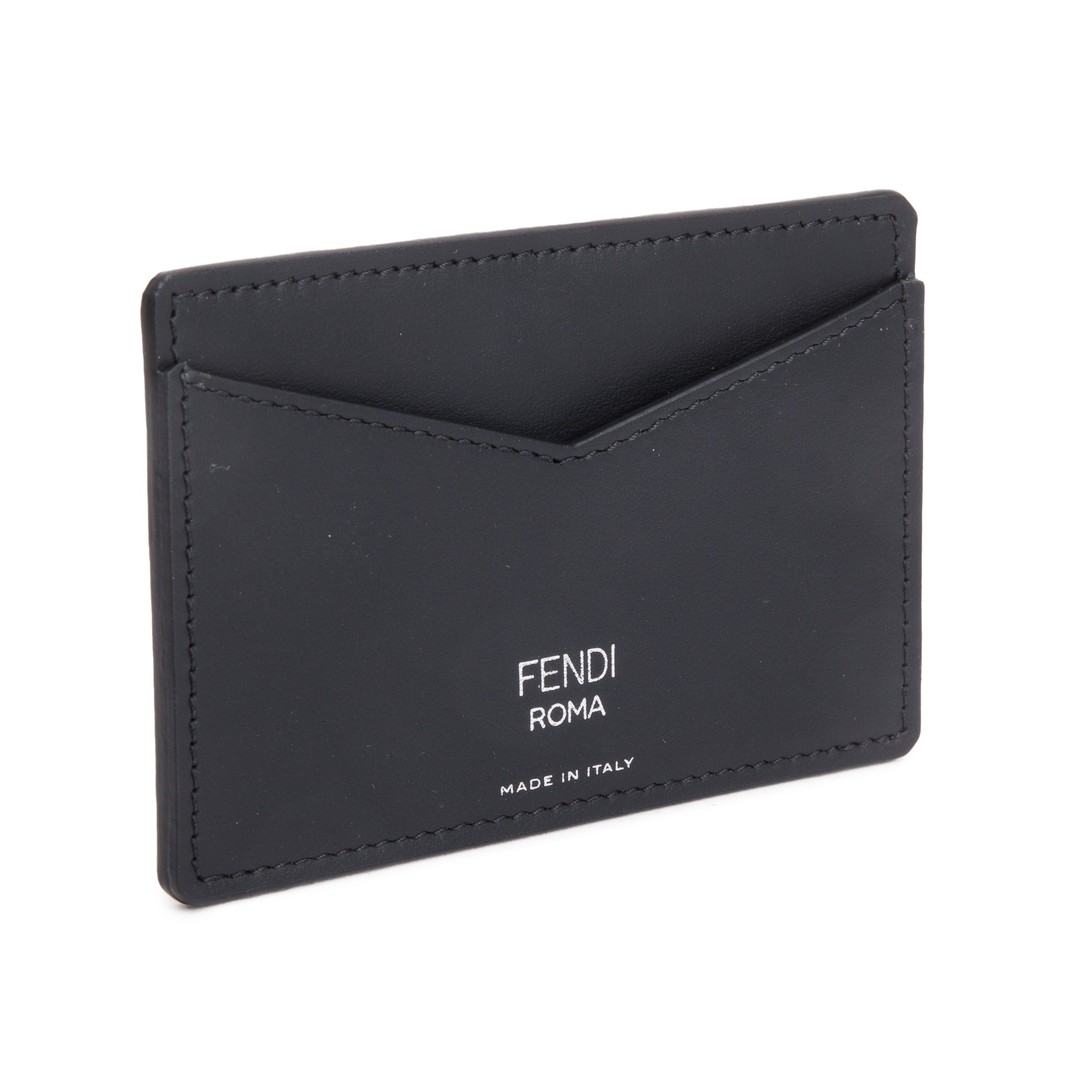 Fendi 2022 Black Leather Brown FF Zucca Canvas Card Case w/ Box