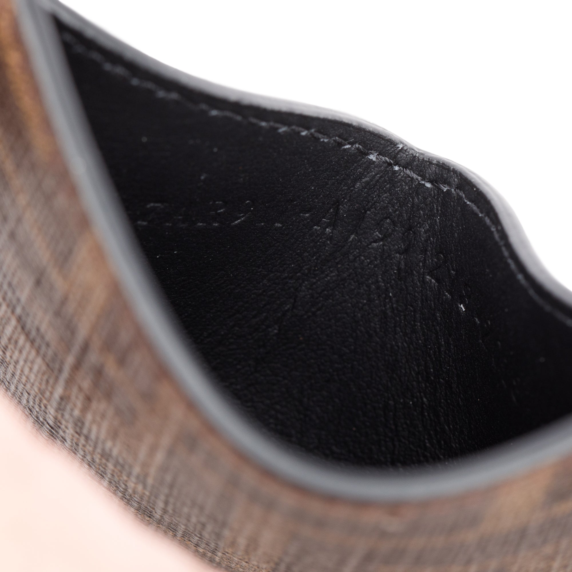 Fendi 2022 Black Leather Brown FF Zucca Canvas Card Case w/ Box