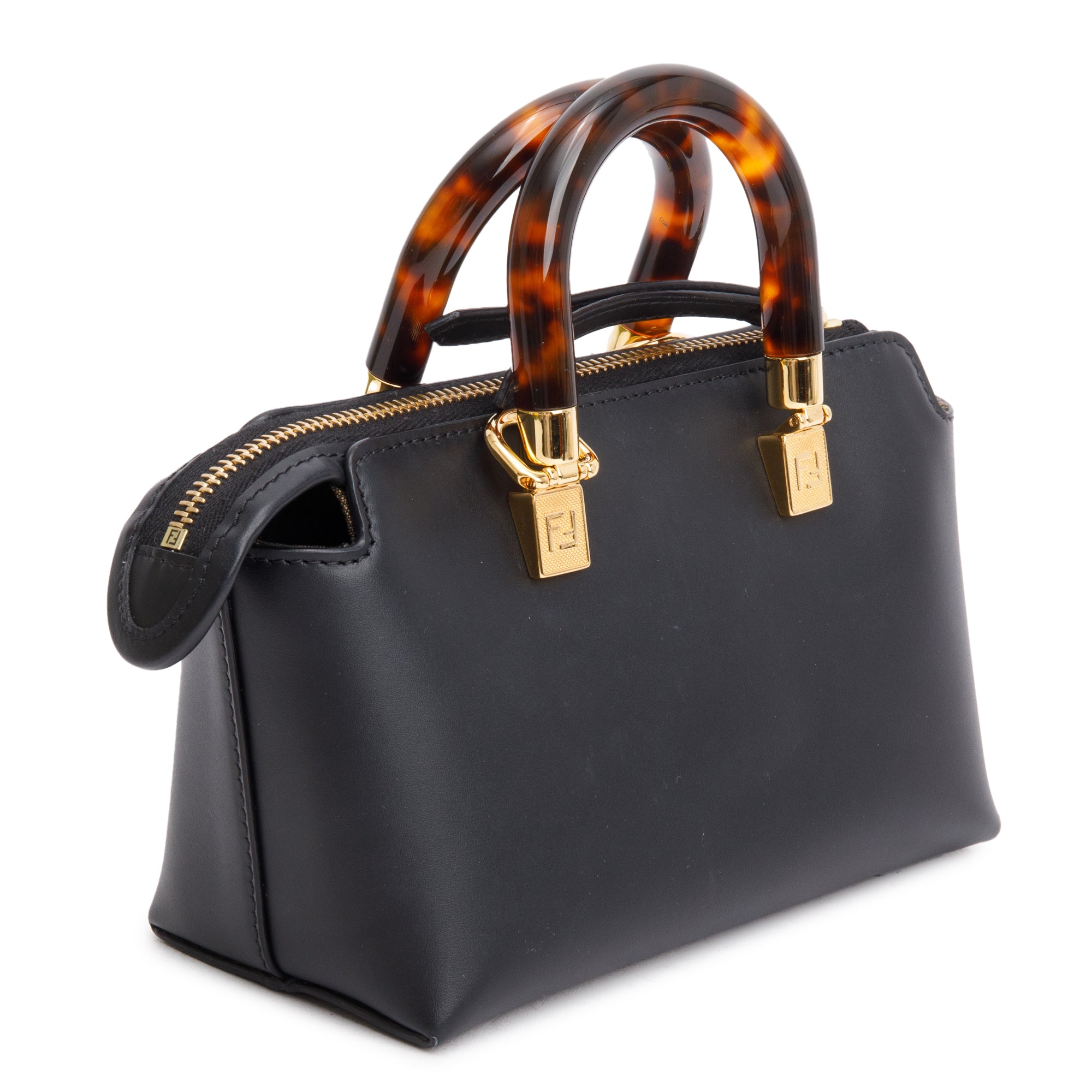 Fendi 2022 Black Leather By the Way Mini Boston Bag w/ Box