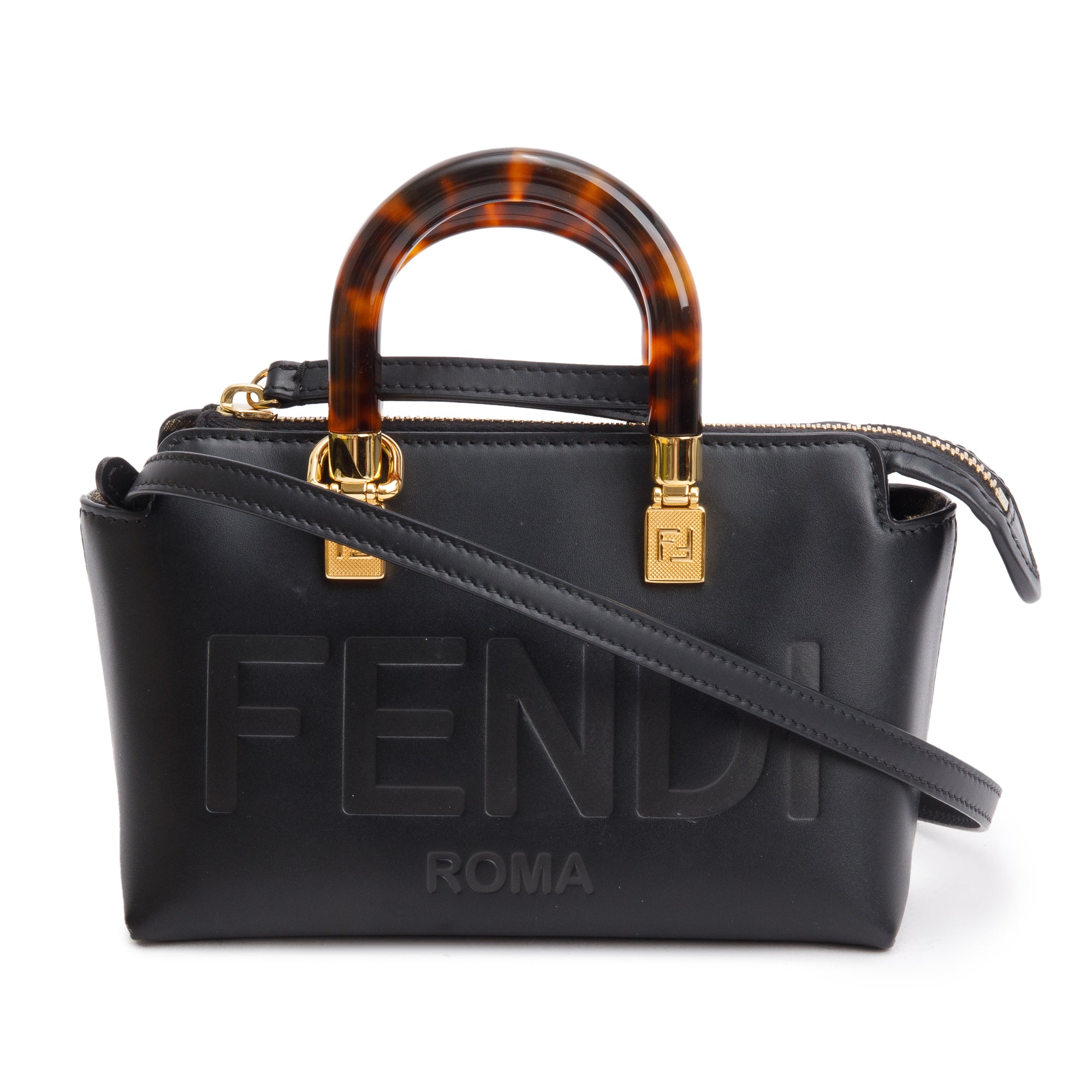 Fendi 2022 Black Leather By the Way Mini Boston Bag w/ Box