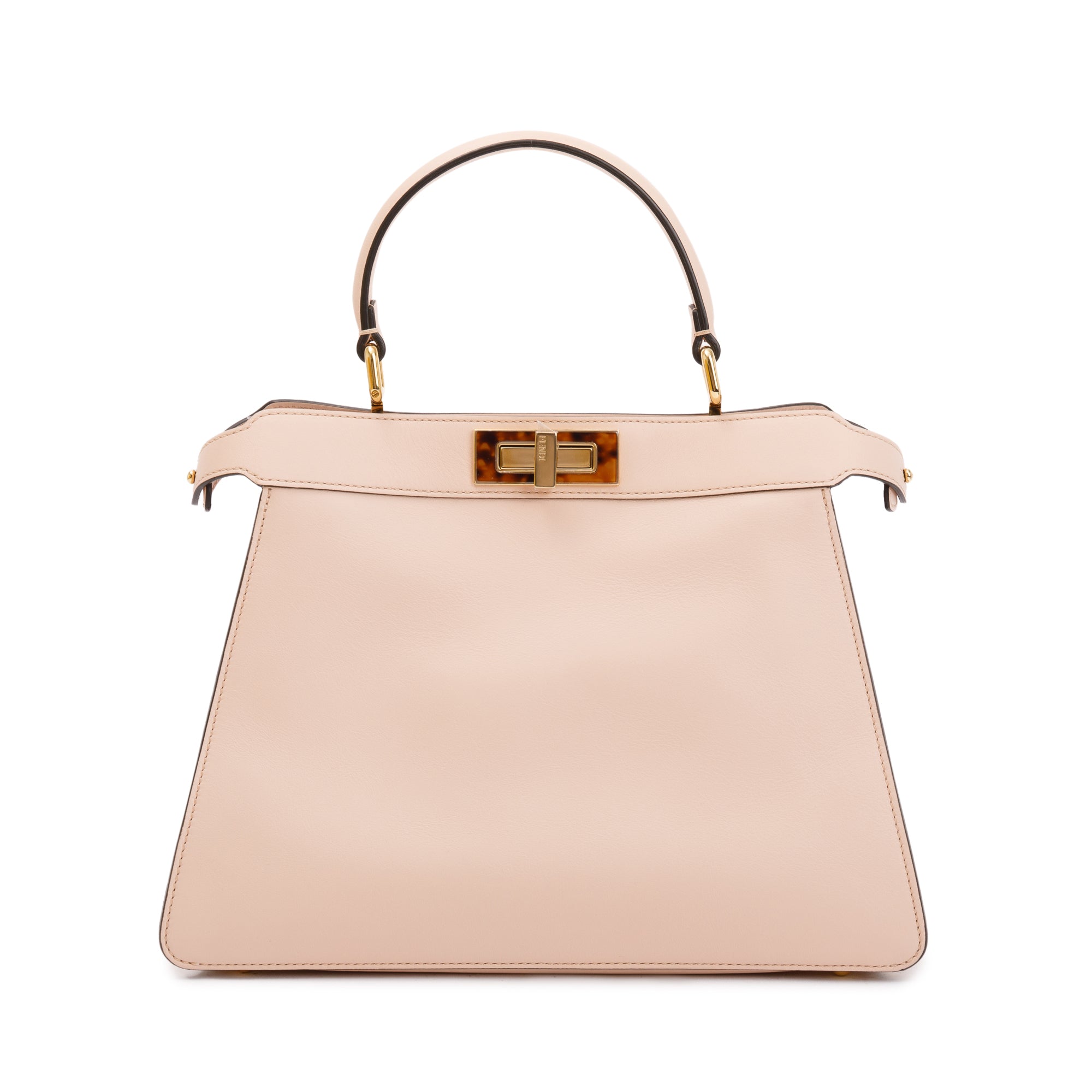 Fendi 2022 Pink Calfskin Leather Medium Peekaboo Bag with Tortoise Detail w/ Strap & Box