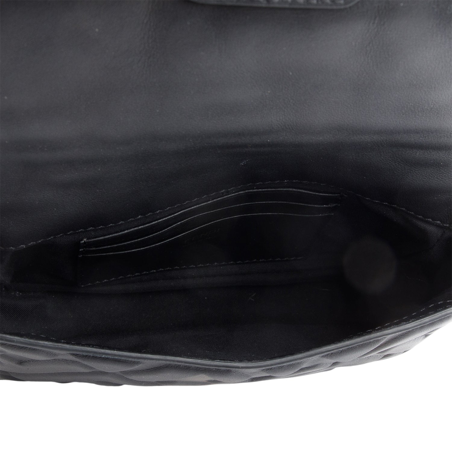 Fendi 2023 Black FF Embossed Nappa Leather Mini Be Baguette Chain Crossbody w/ Straps &Receipt