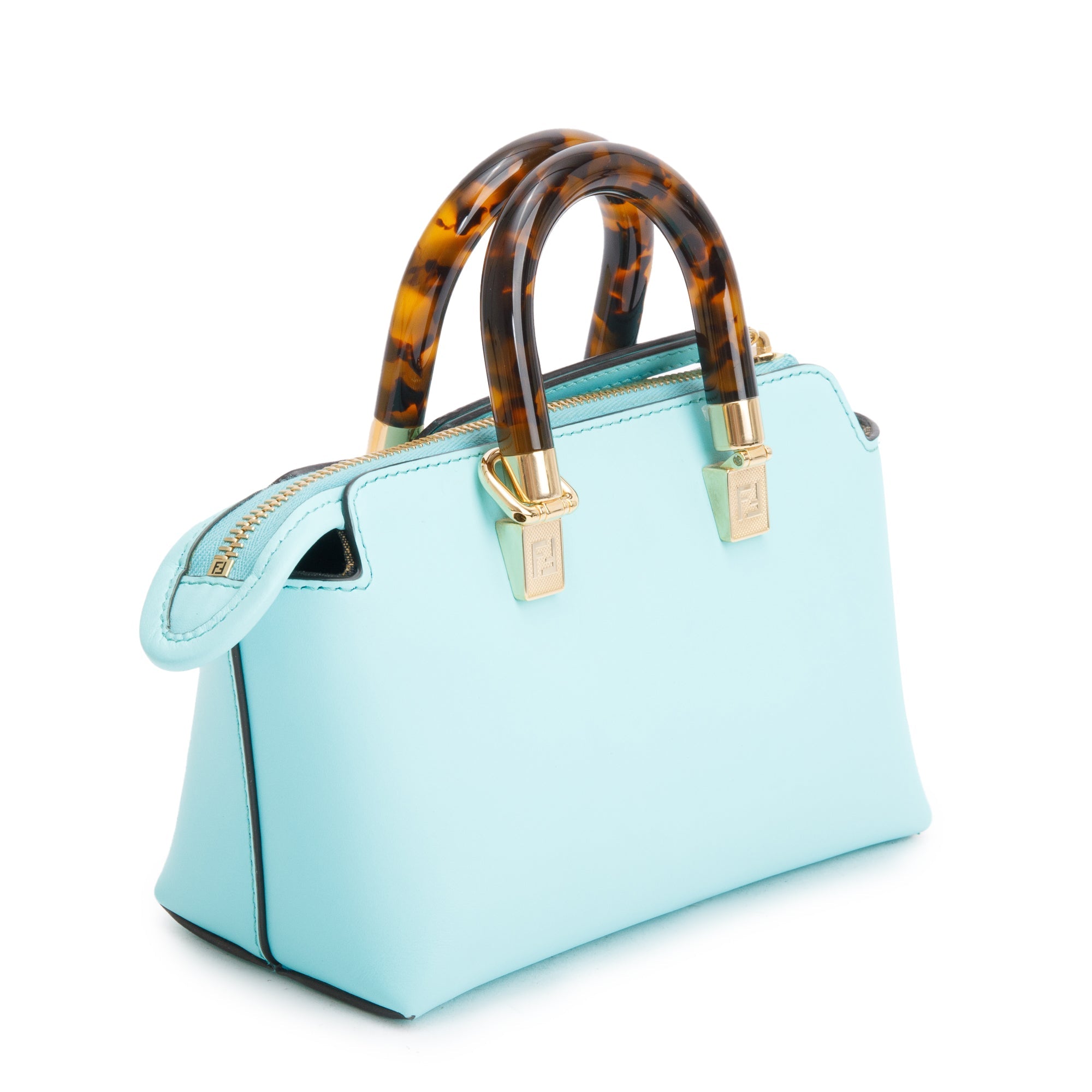 Fendi 2023 Blue Leather By the Way Mini Boston Bag w/ Strap