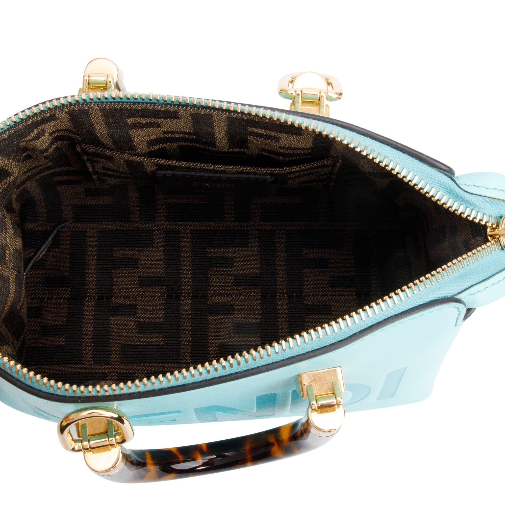 Fendi 2023 Blue Leather By the Way Mini Boston Bag w/ Strap