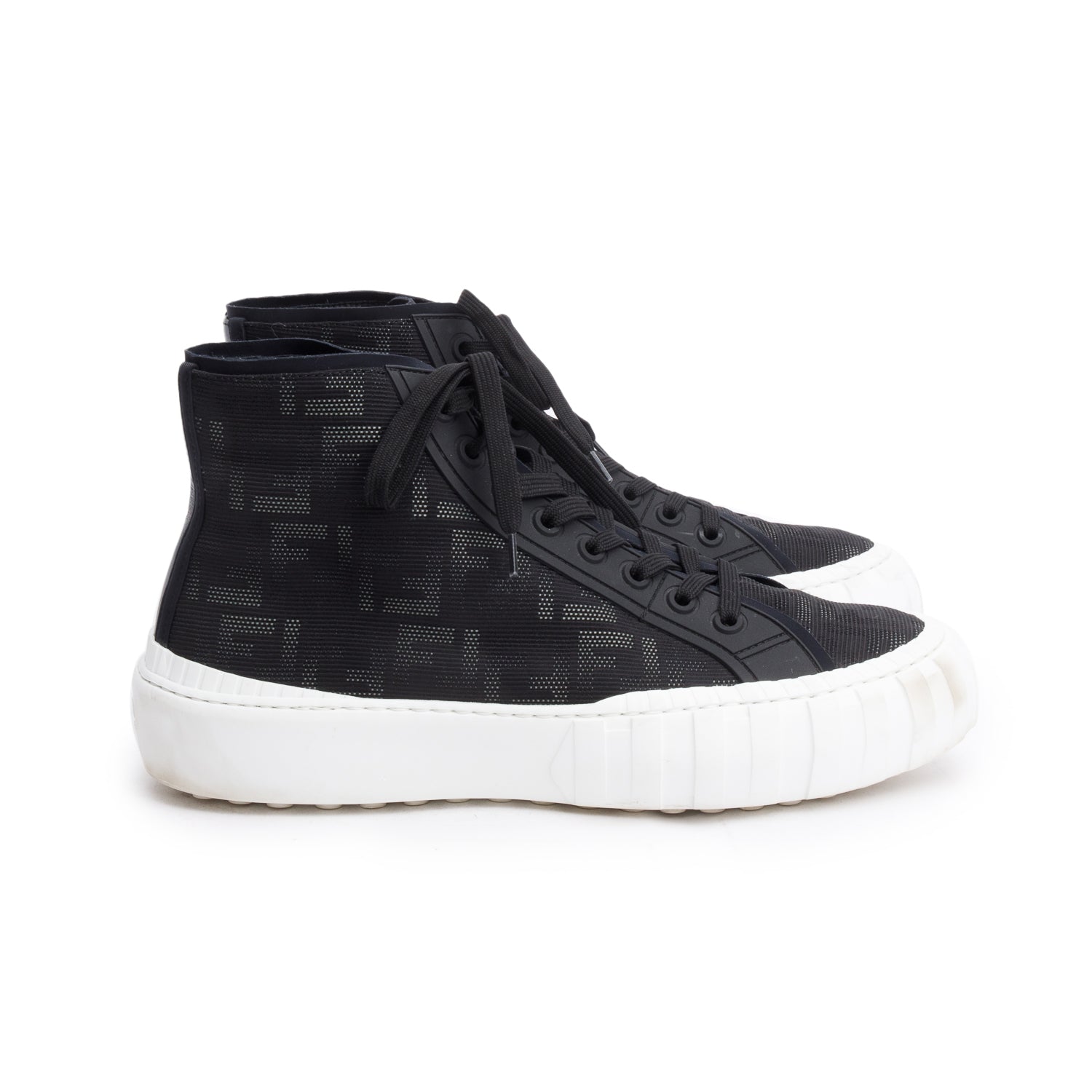 Fendi  Black Zucca FF Canvas  High-Top Force Sneakers, Men's Size 10