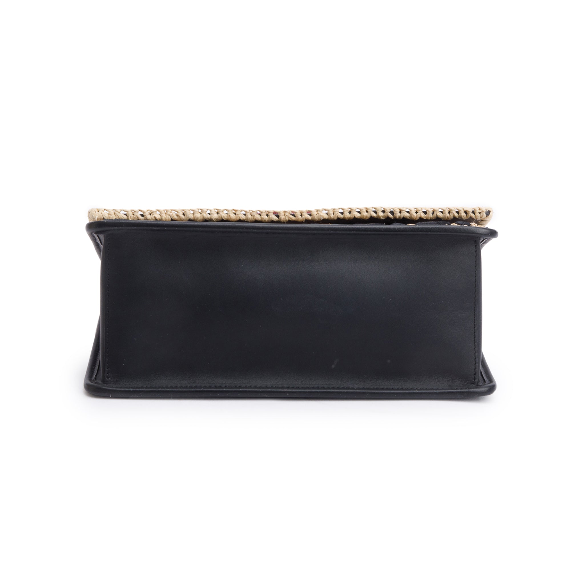 Fendi Black Calfskin Leather Raffia Snakeskin FF Embroidered Medium F is Fendi Kan I Shoulder Bag w/ Straps