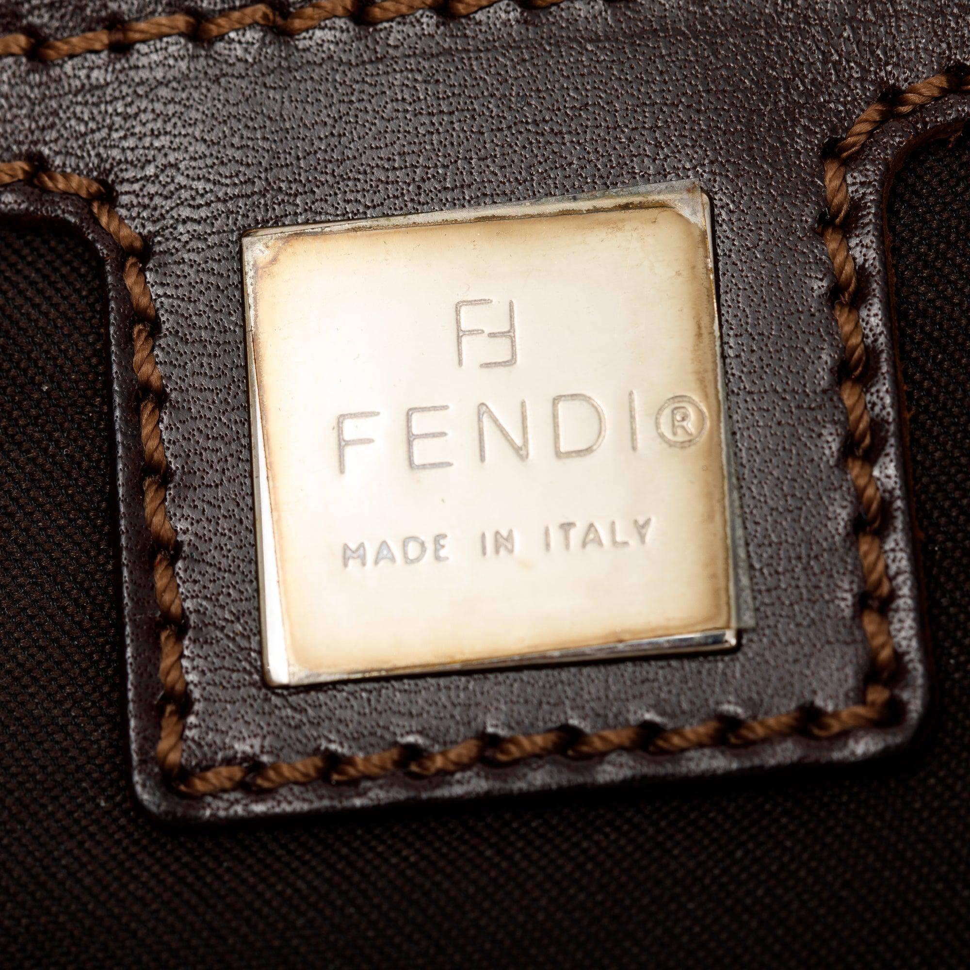 Fendi Beige FF Zucca Canvas Brown Leather Trim Baguette Shoulder Bag