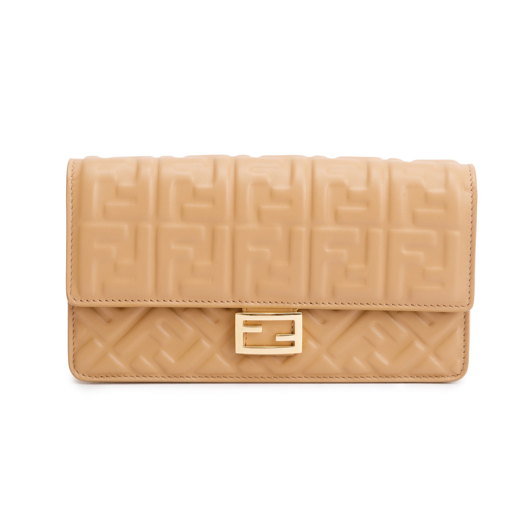 Fendi Beige Leather Baguette Wallet on Chain w/ Box