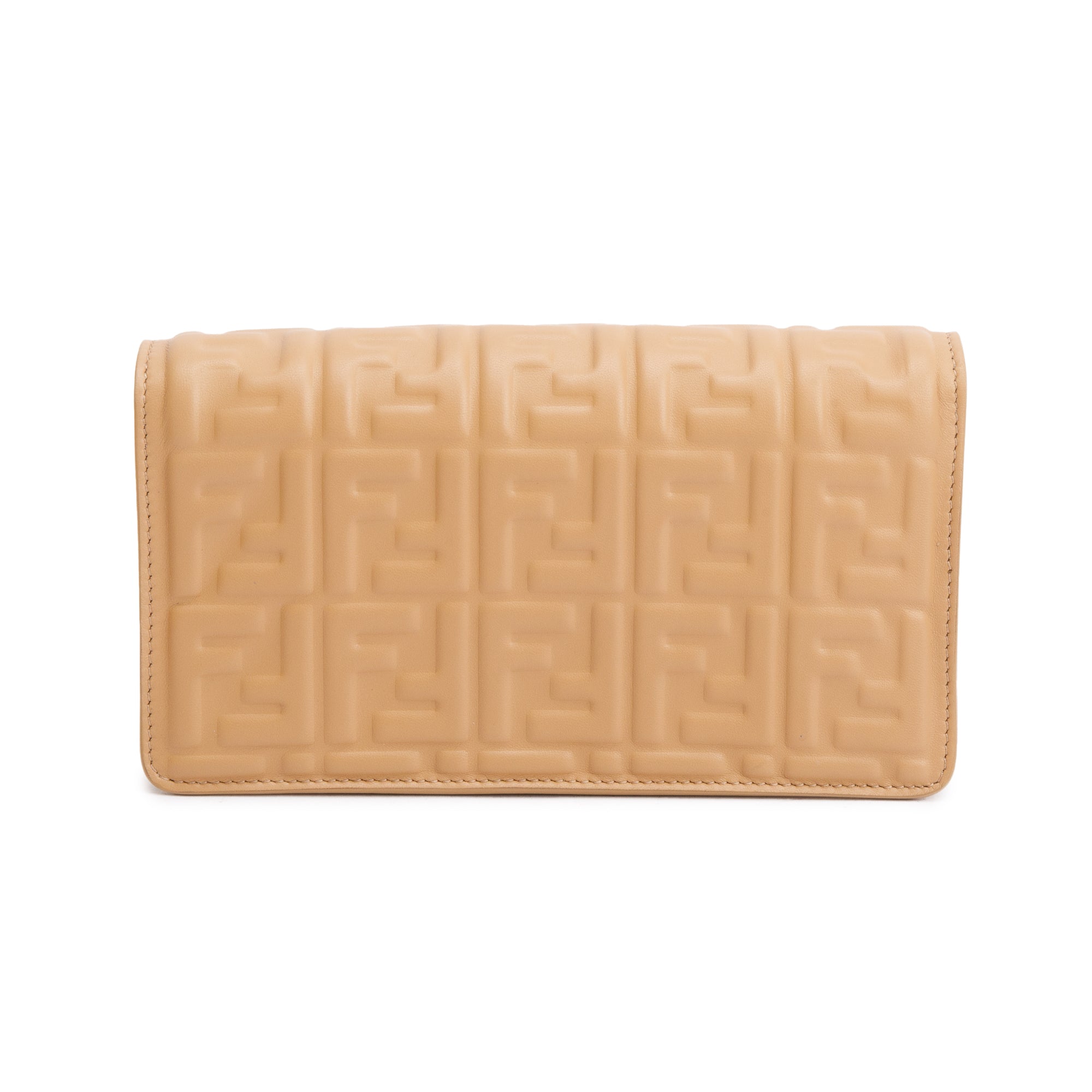 Fendi Beige Leather Baguette Wallet on Chain w/ Box