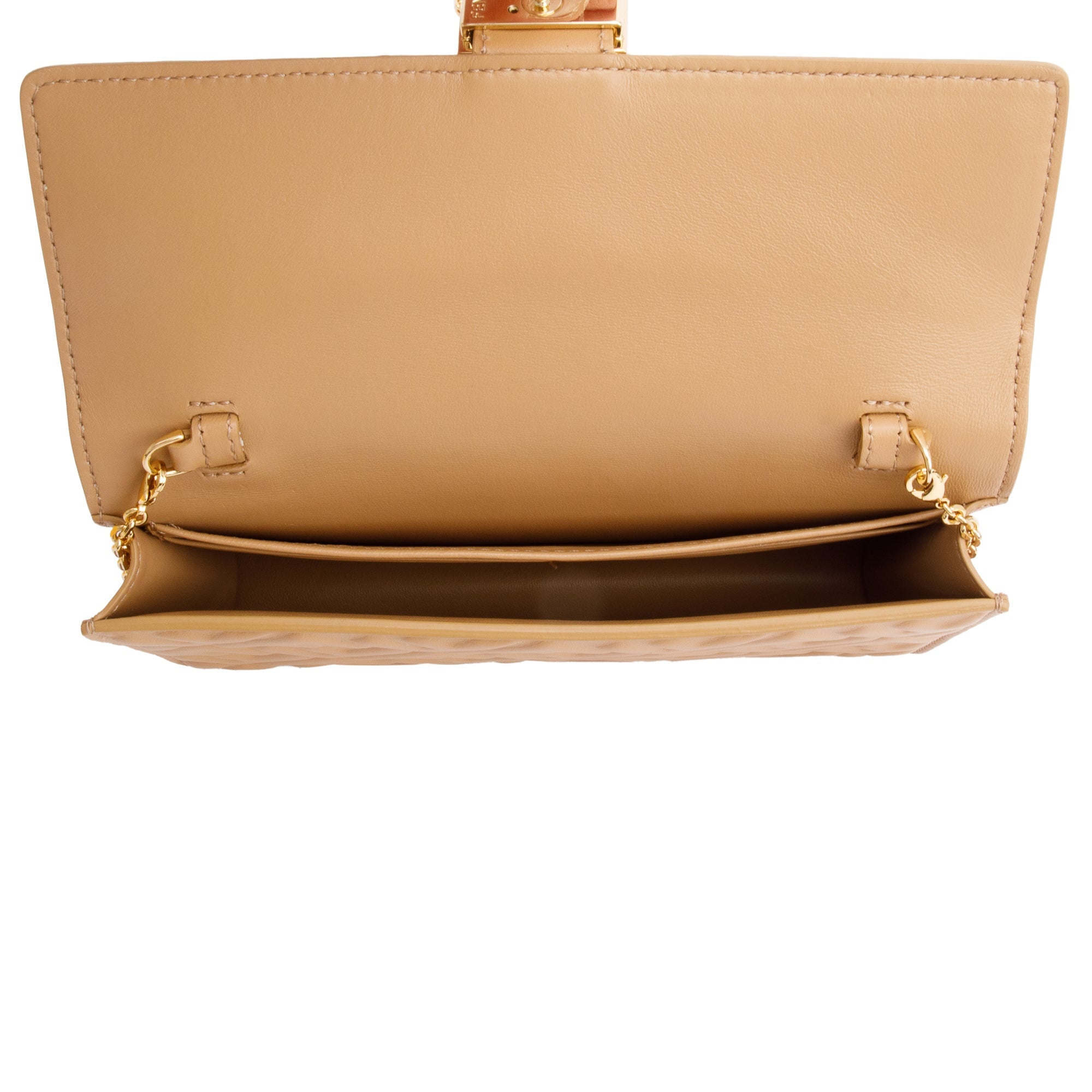 Fendi Beige Leather Baguette Wallet on Chain w/ Box