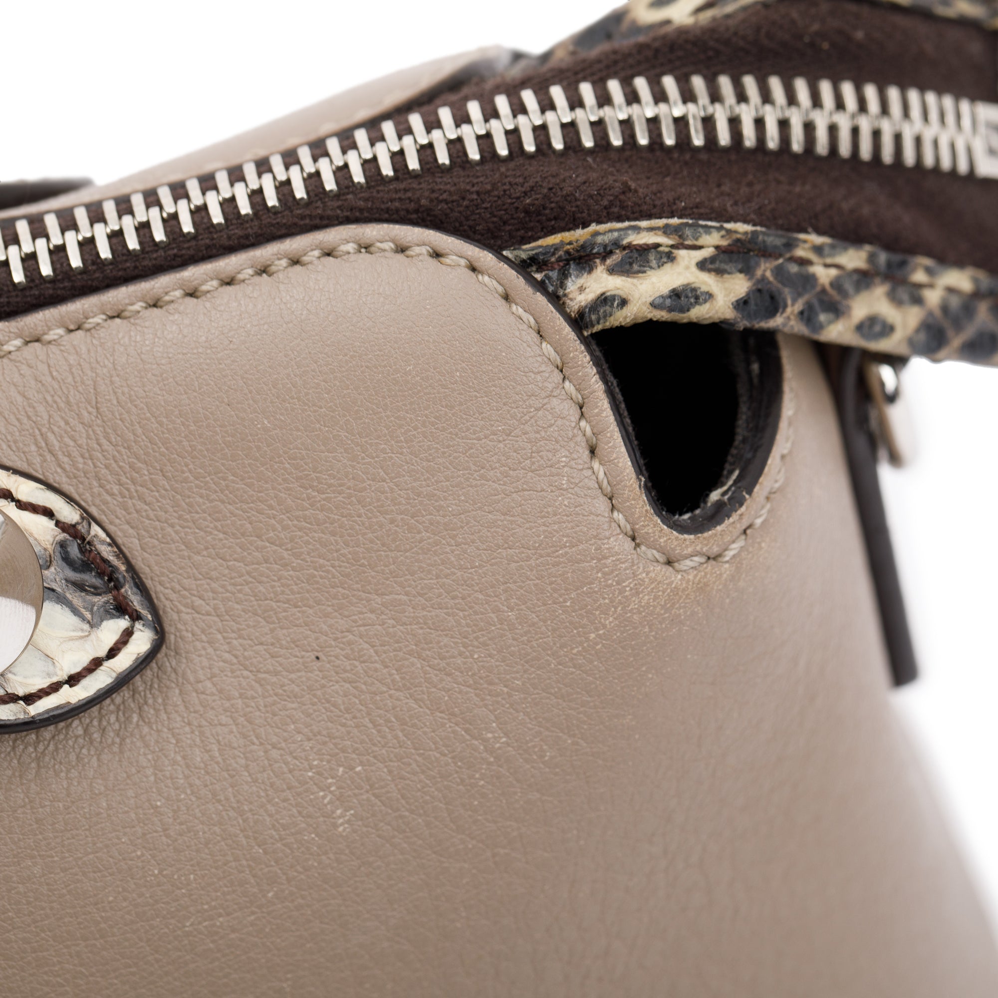 Fendi Beige Leather Python-Trimmed Medium By the Way Handle Bag with Box and Dustbag