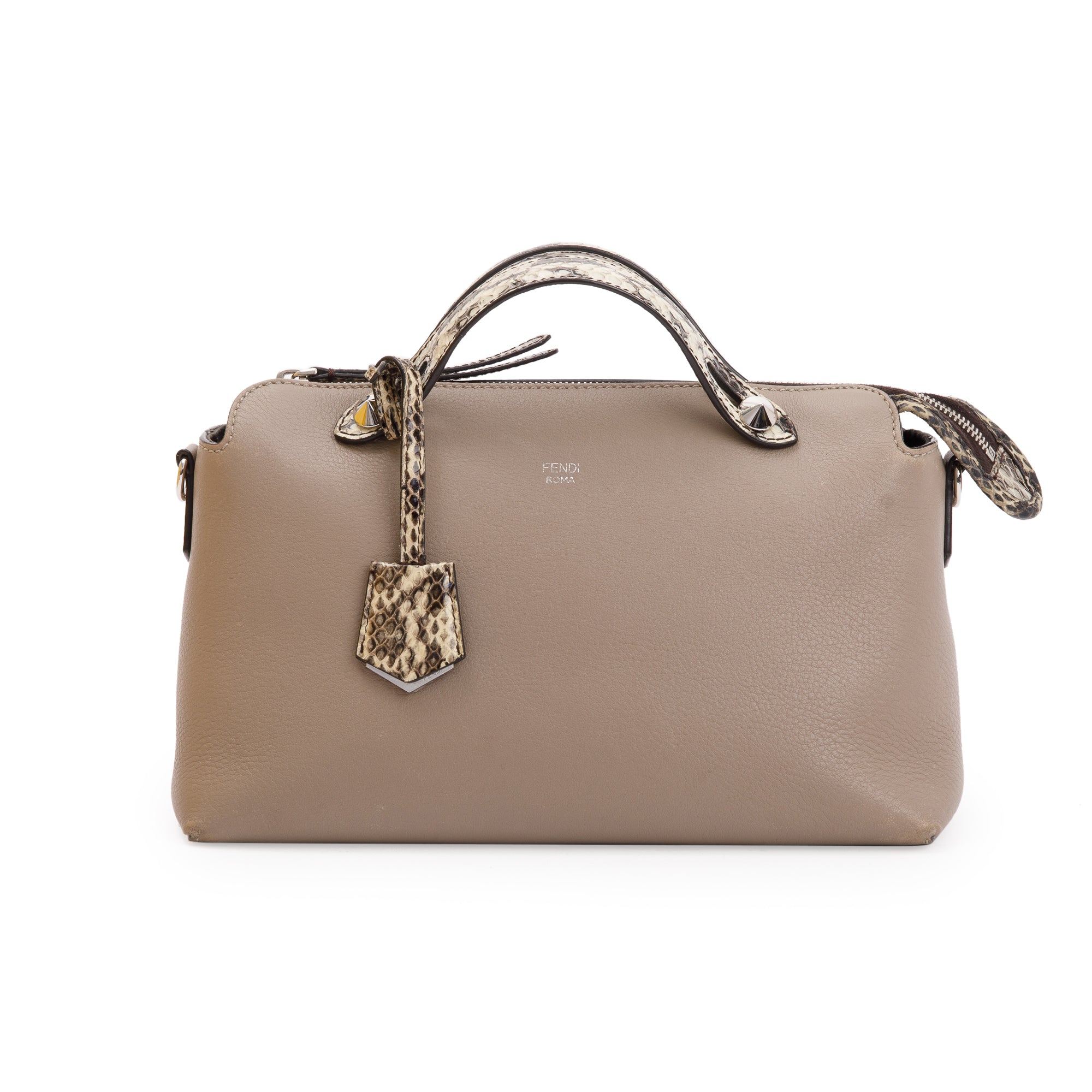 Fendi Beige Leather Python-Trimmed Medium By the Way Handle Bag with Box and Dustbag