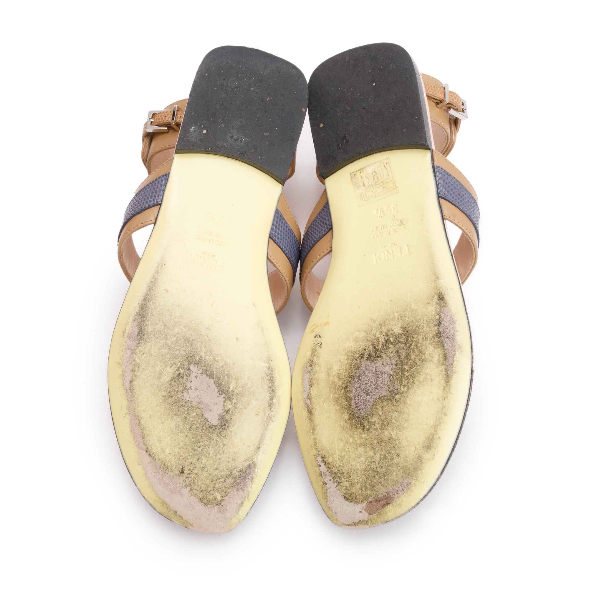 Fendi Beige Leather Rainbow Studs Gladiator Sandals, Size 35.5