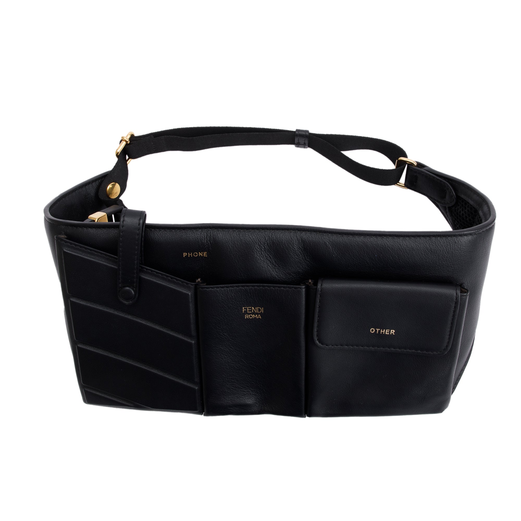 Fendi Black Calfskin Leather 3 Pocket Belt Bag
