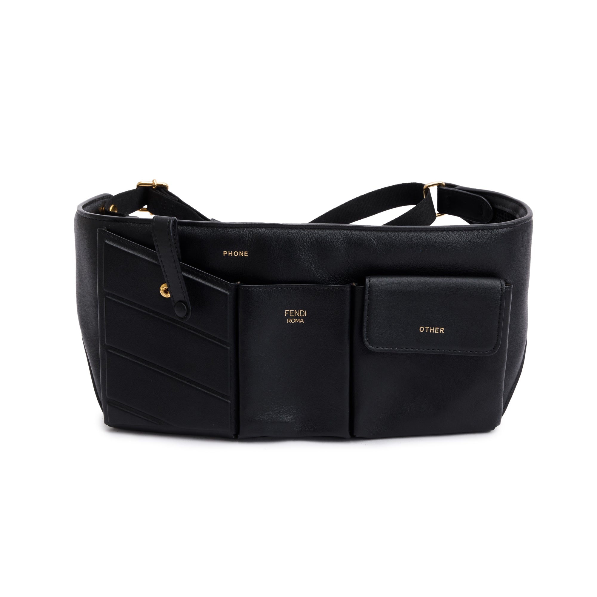 Fendi Black Calfskin Leather 3 Pocket Belt Bag