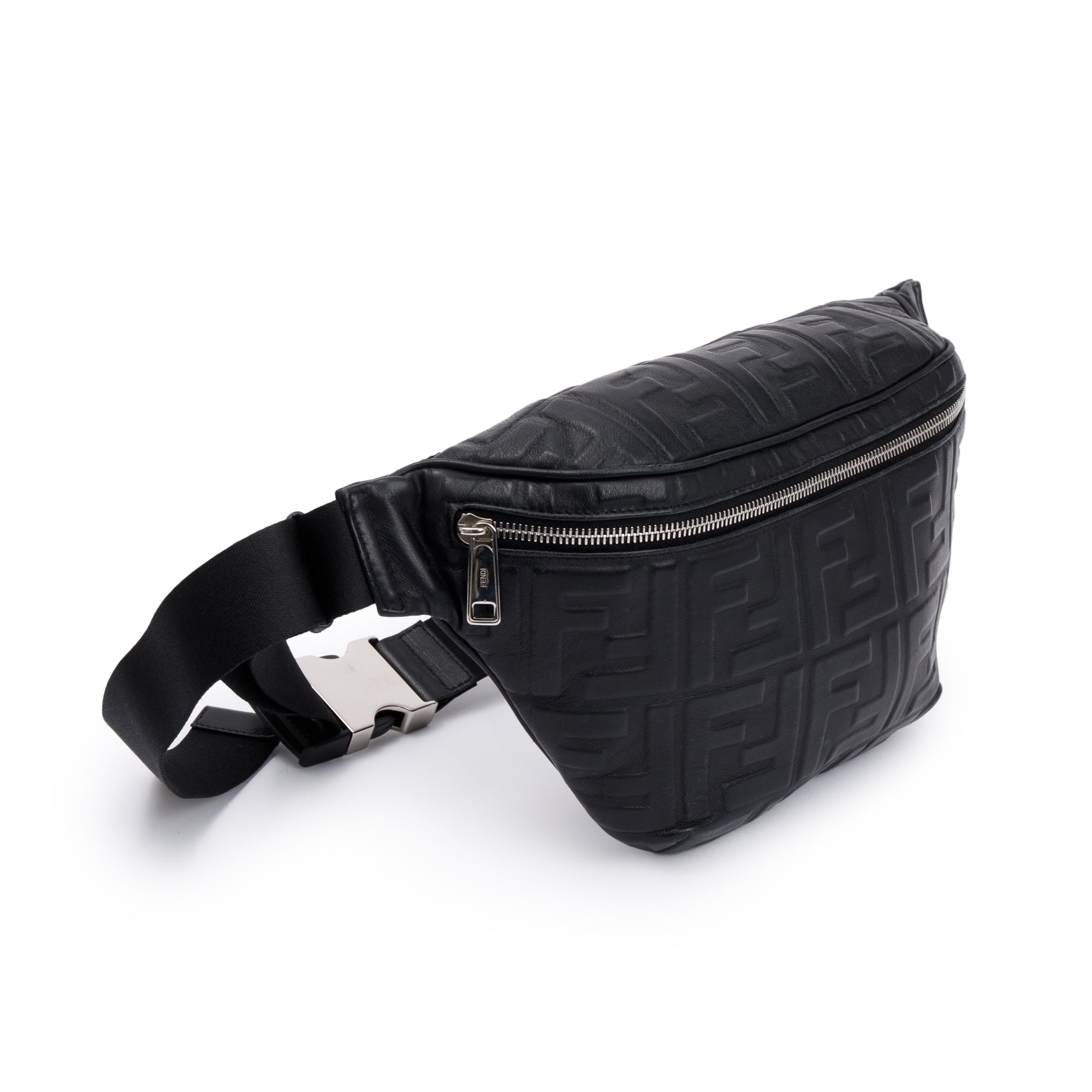 Fendi Black Calfskin Leather Embossed FF Belt Bag