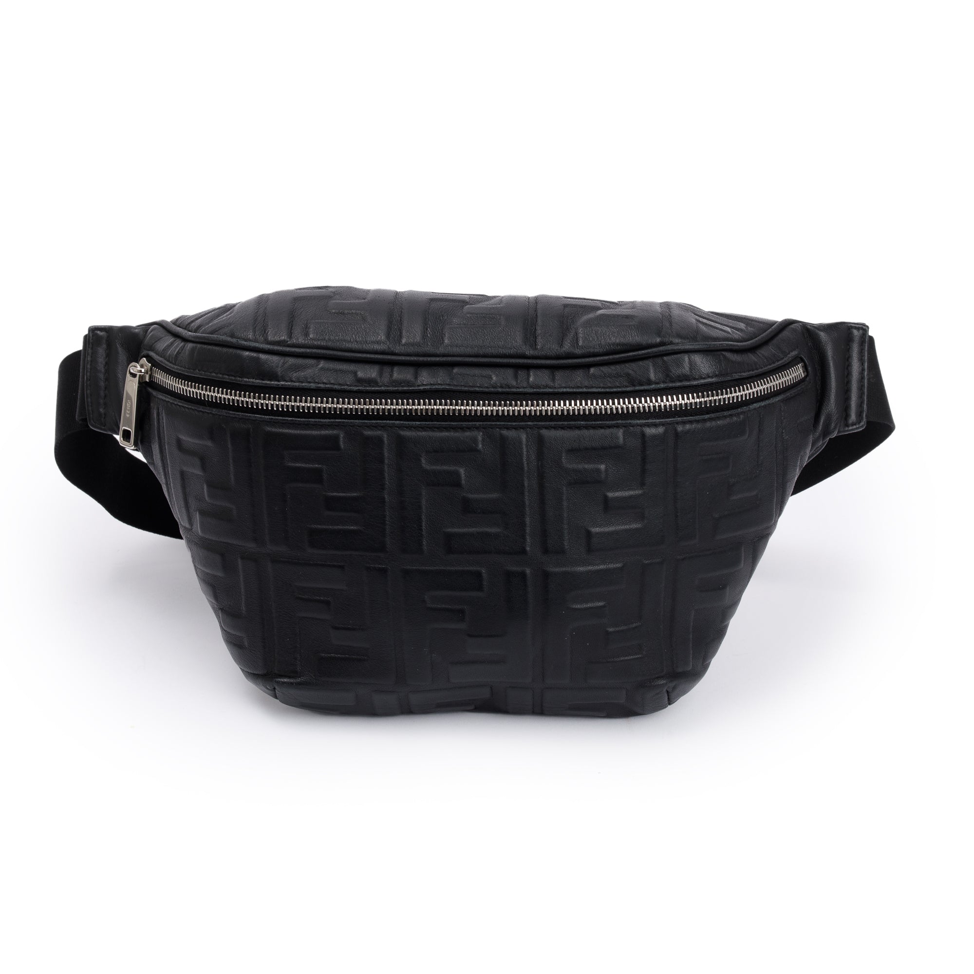 Fendi Black Calfskin Leather Embossed FF Belt Bag