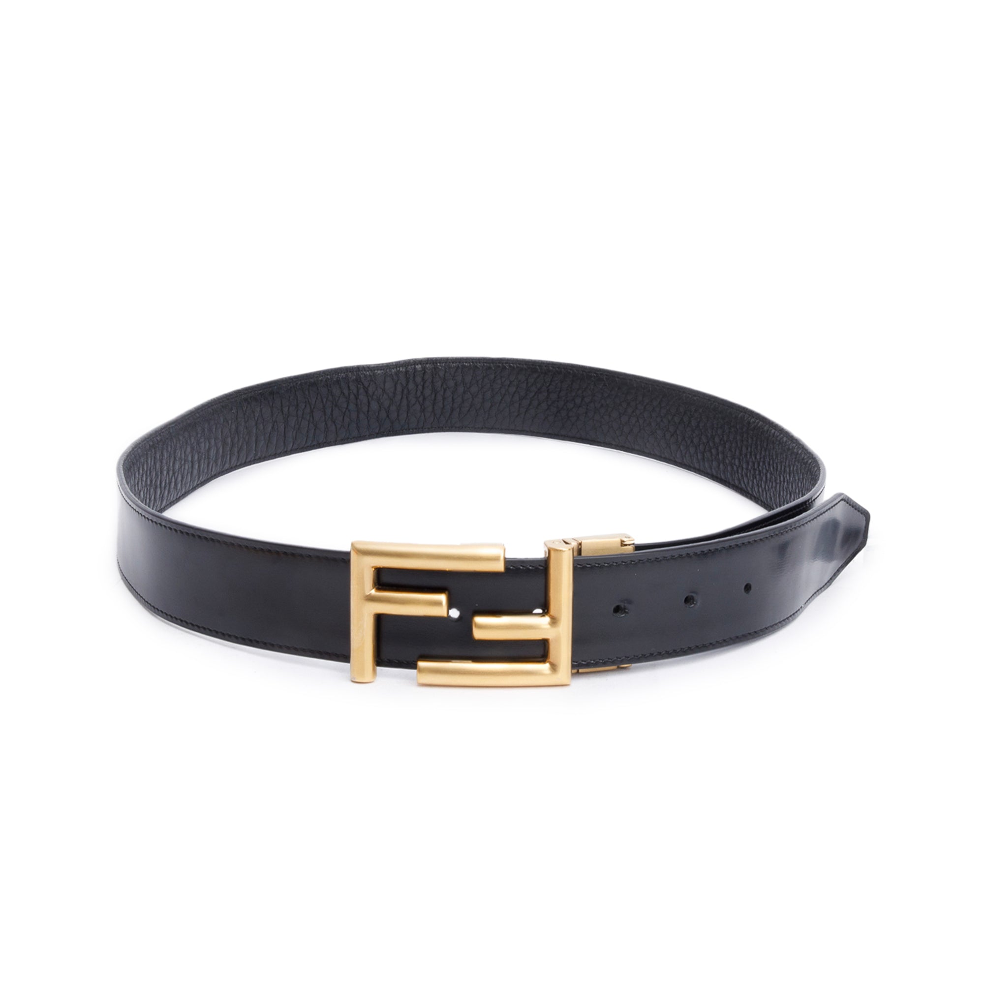 Fendi Black Calfskin Leather FF Buckle Reverisible Belt 95 37