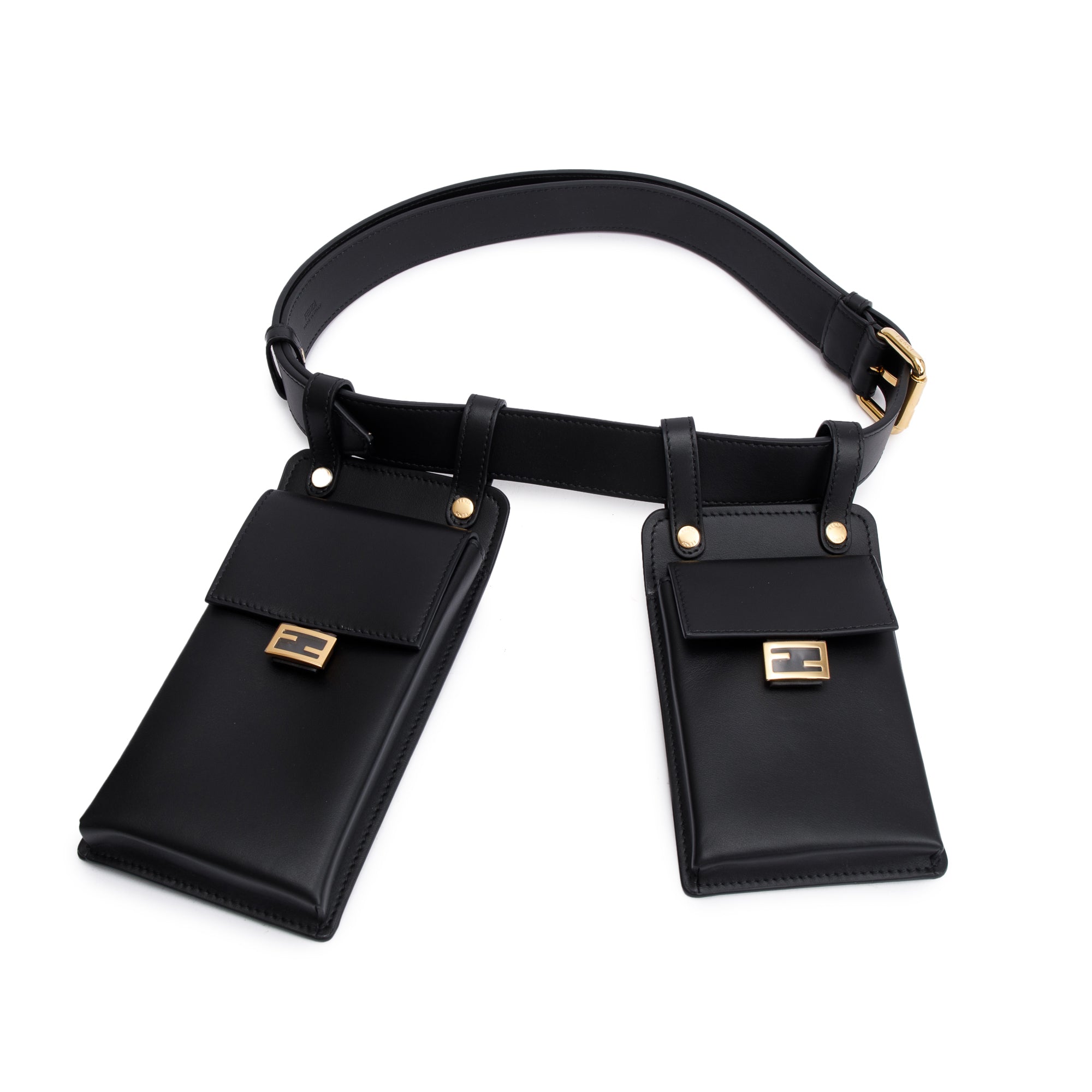 Fendi Black Calfskin Leather FF Utility Tool Belt Pouch
